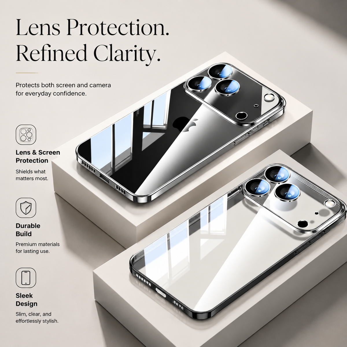 Premium iPhone Case Ultra Thin Transparent TPU Plating Full Camera Lens Protection Shockproof Anti Fingerprint Anti Scratch Non Slip Clear Cover