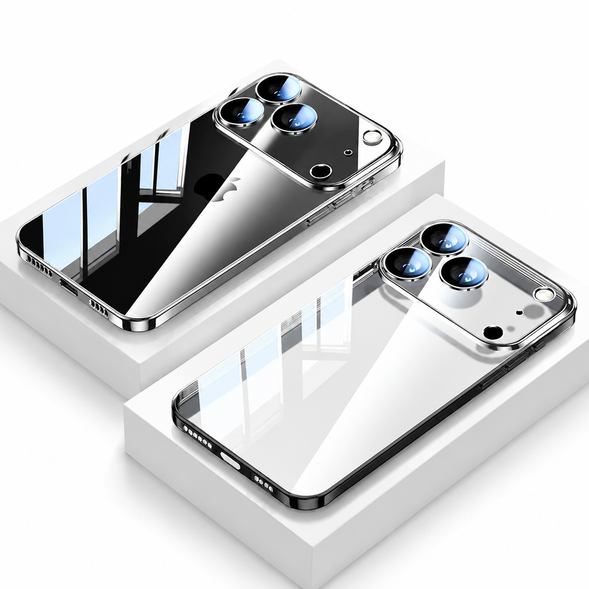 Premium iPhone Case Ultra Thin Transparent TPU Plating Full Camera Lens Protection Shockproof Anti Fingerprint Anti Scratch Non Slip Clear Cover
