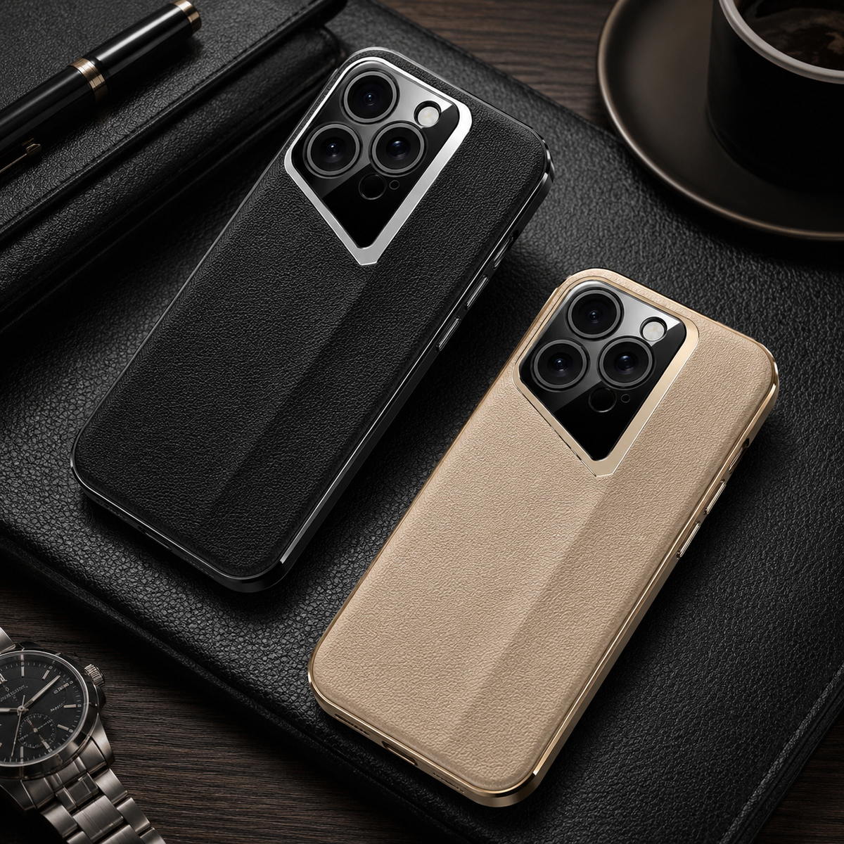 Premium iPhone Case Vegan Leather Hard Back Camera Lens Protection Anti Scratch Anti Fingerprint Slim Minimalist Protective Cover Elegant Design