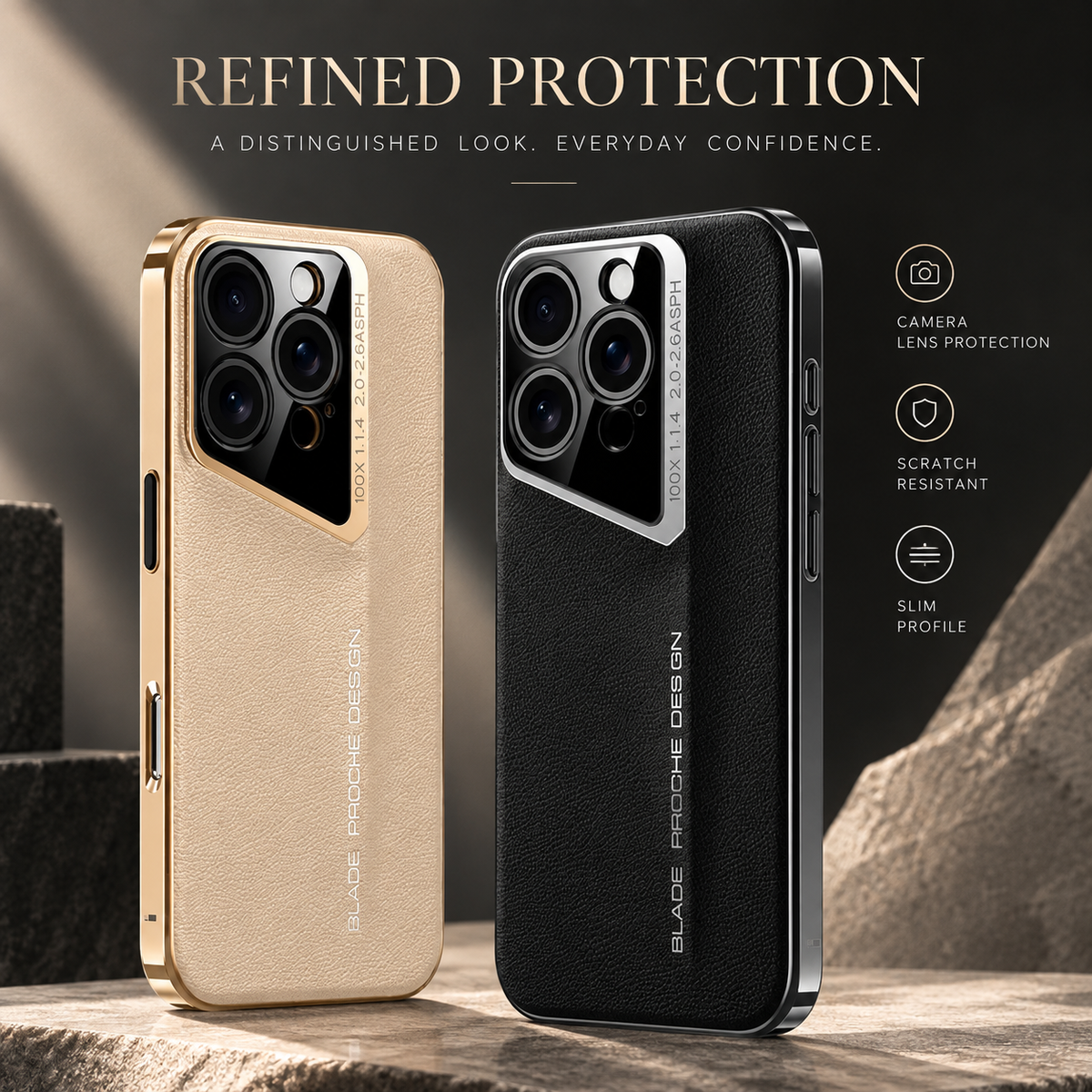 Premium iPhone Case Vegan Leather Hard Back Camera Lens Protection Anti Scratch Anti Fingerprint Slim Minimalist Protective Cover Elegant Design