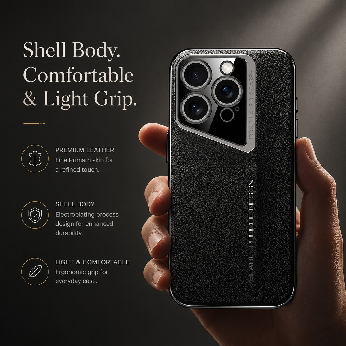 Premium iPhone Case Vegan Leather Hard Back Camera Lens Protection Anti Scratch Anti Fingerprint Slim Minimalist Protective Cover Elegant Design