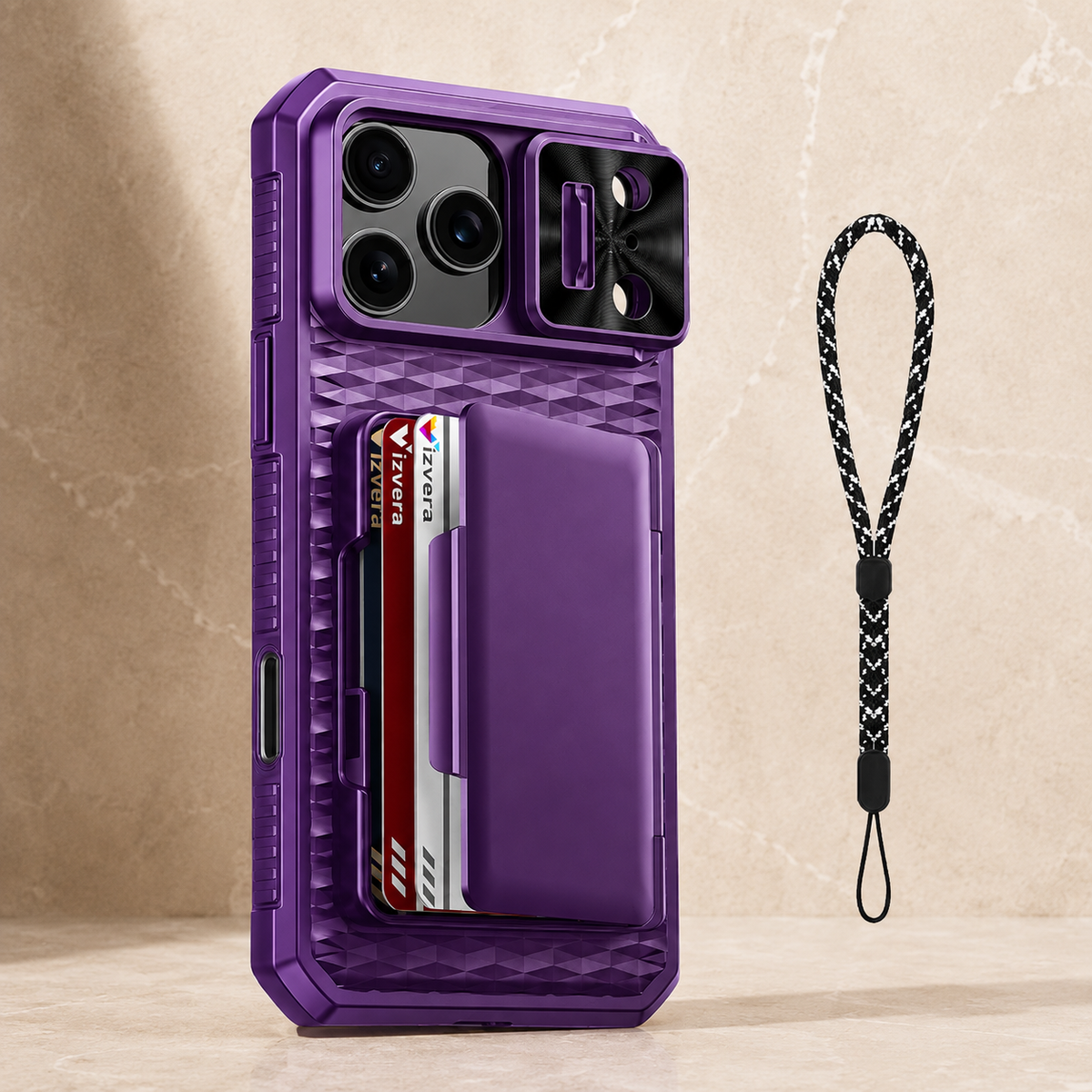 Premium iPhone Case Wallet Card Holder Camera Cover Kickstand Shockproof Full Body Protective Cover Anti Scratch Non Slip Tough Storage Lanyard Case