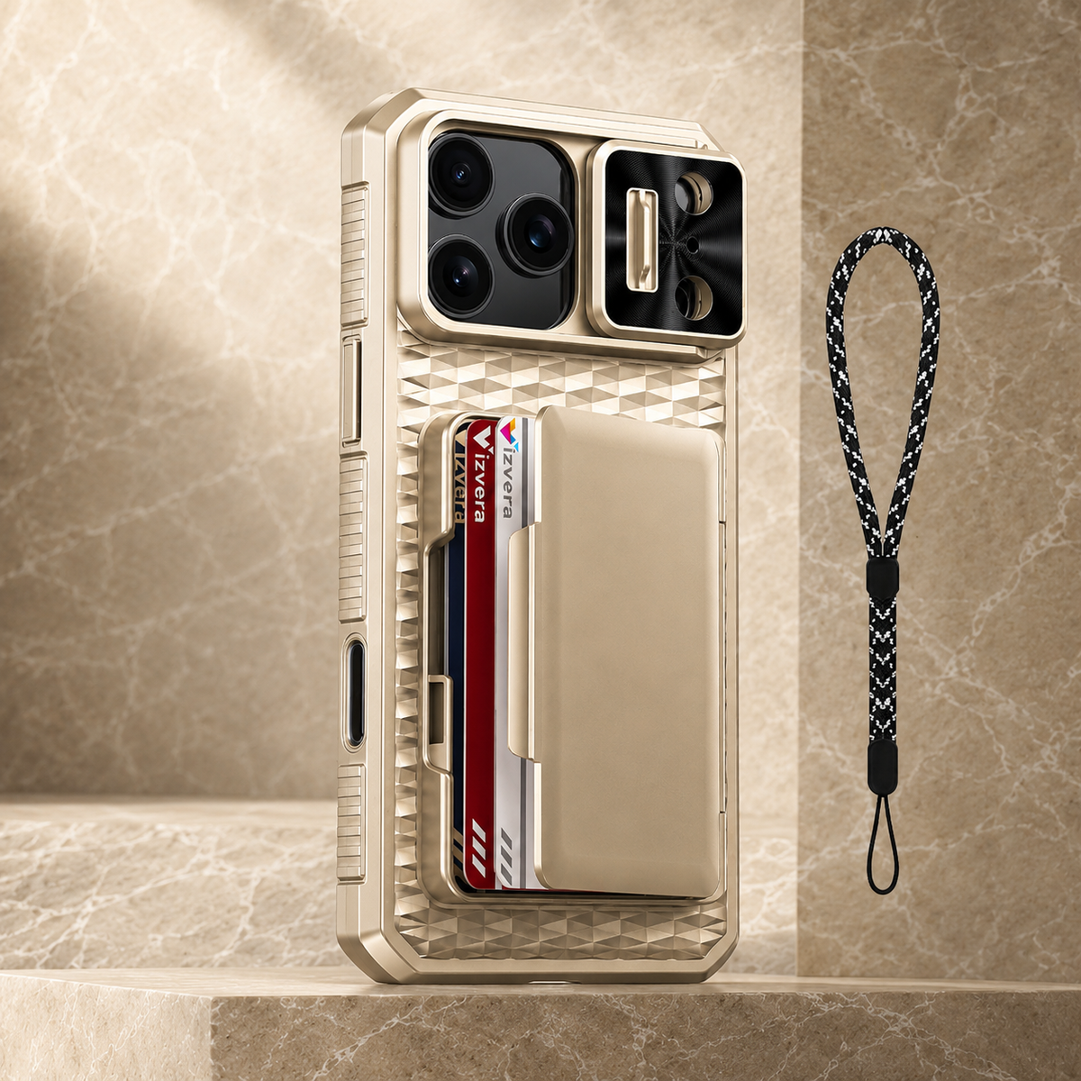 Premium iPhone Case Wallet Card Holder Camera Cover Kickstand Shockproof Full Body Protective Cover Anti Scratch Non Slip Tough Storage Lanyard Case