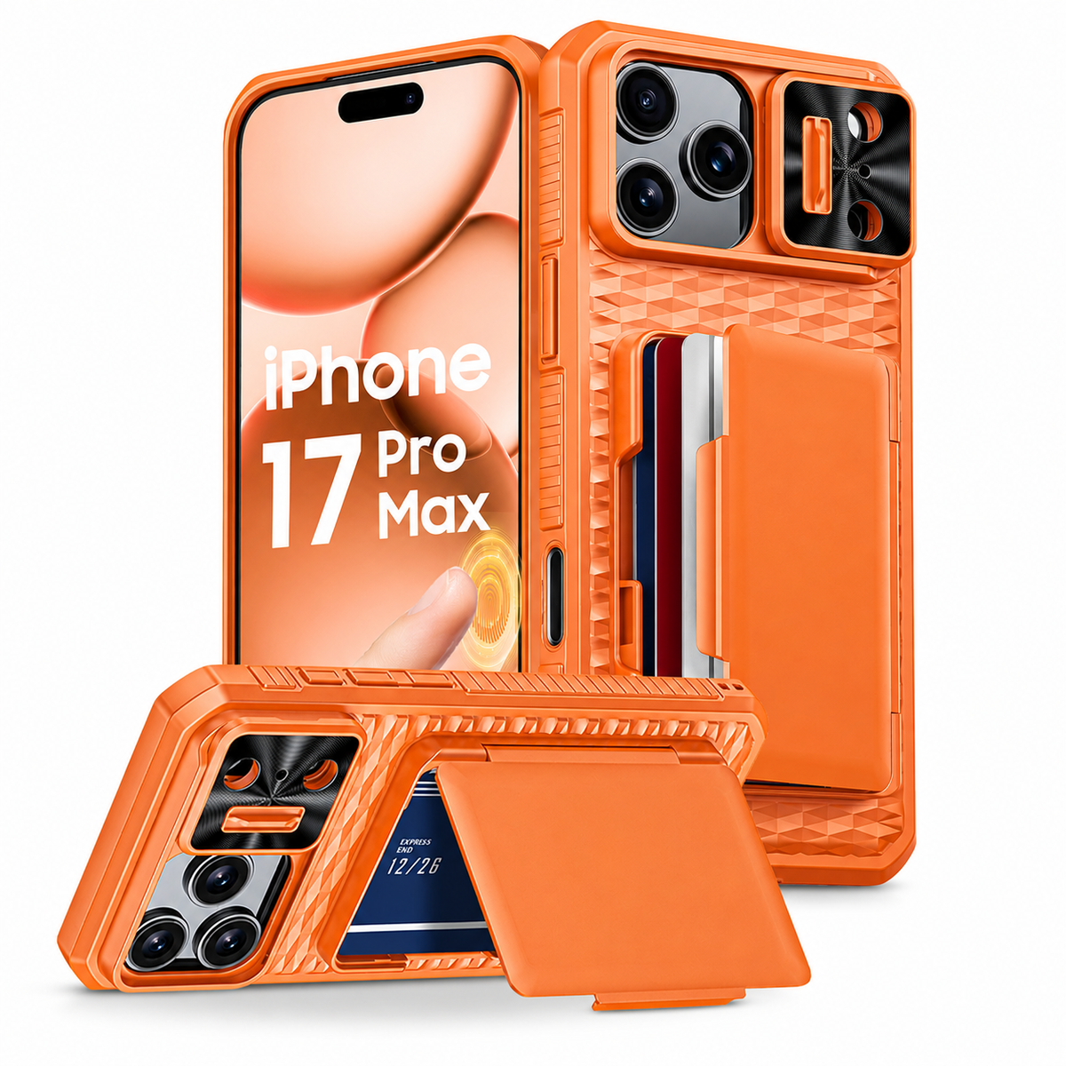 Premium iPhone Case Wallet Card Holder Camera Cover Kickstand Shockproof Full Body Protective Cover Anti Scratch Non Slip Tough Storage Lanyard Case