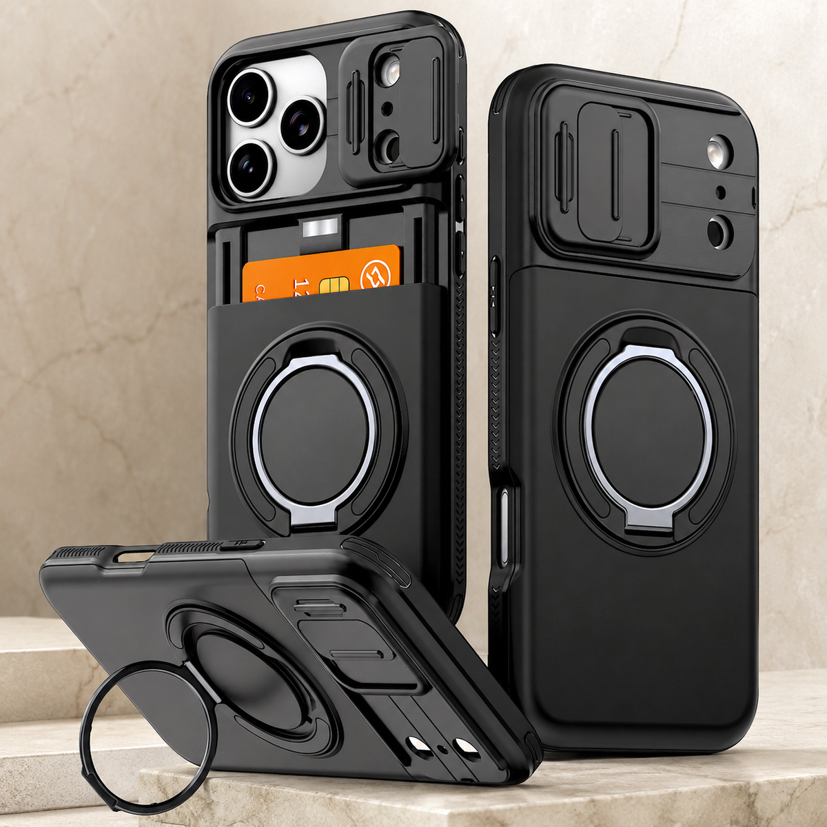 Premium iPhone Case Wallet Card Holder Shockproof Armor PC TPU Protective Cover Kickstand Stand Holder Slim Non Slip Reinforced Card Storage Case