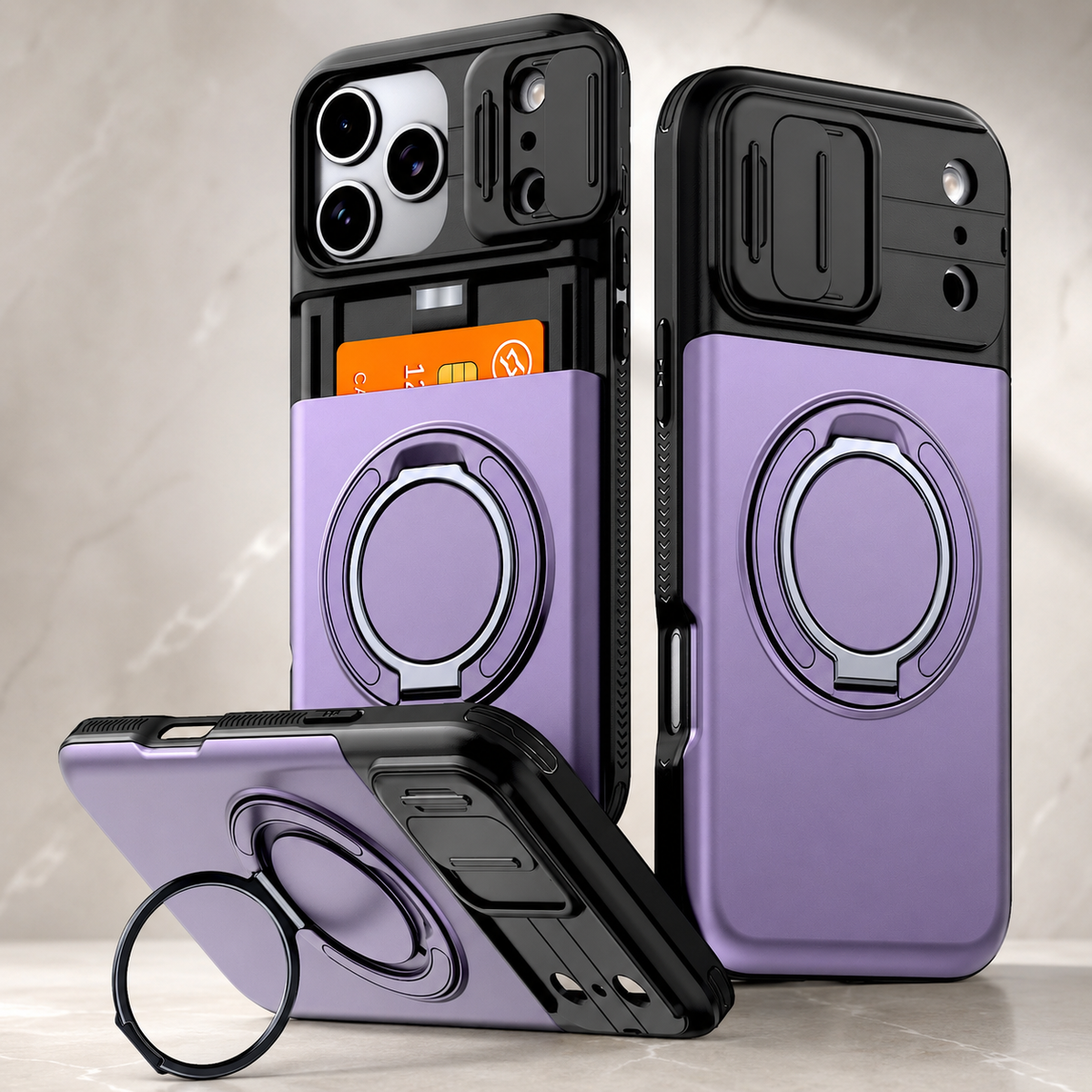 Premium iPhone Case Wallet Card Holder Shockproof Armor PC TPU Protective Cover Kickstand Stand Holder Slim Non Slip Reinforced Card Storage Case