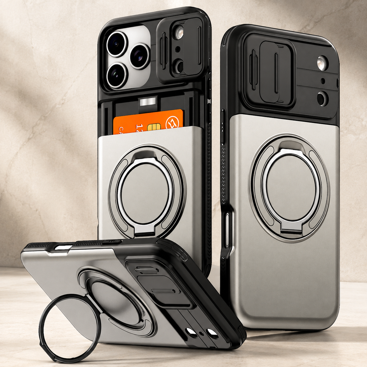 Premium iPhone Case Wallet Card Holder Shockproof Armor PC TPU Protective Cover Kickstand Stand Holder Slim Non Slip Reinforced Card Storage Case
