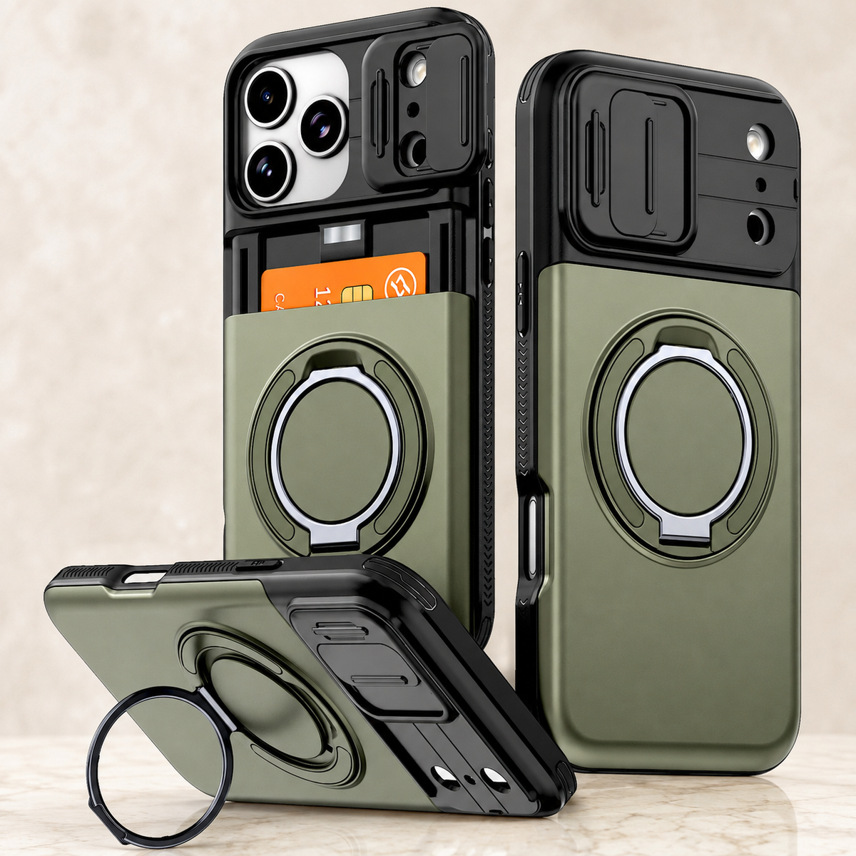 Premium iPhone Case Wallet Card Holder Shockproof Armor PC TPU Protective Cover Kickstand Stand Holder Slim Non Slip Reinforced Card Storage Case
