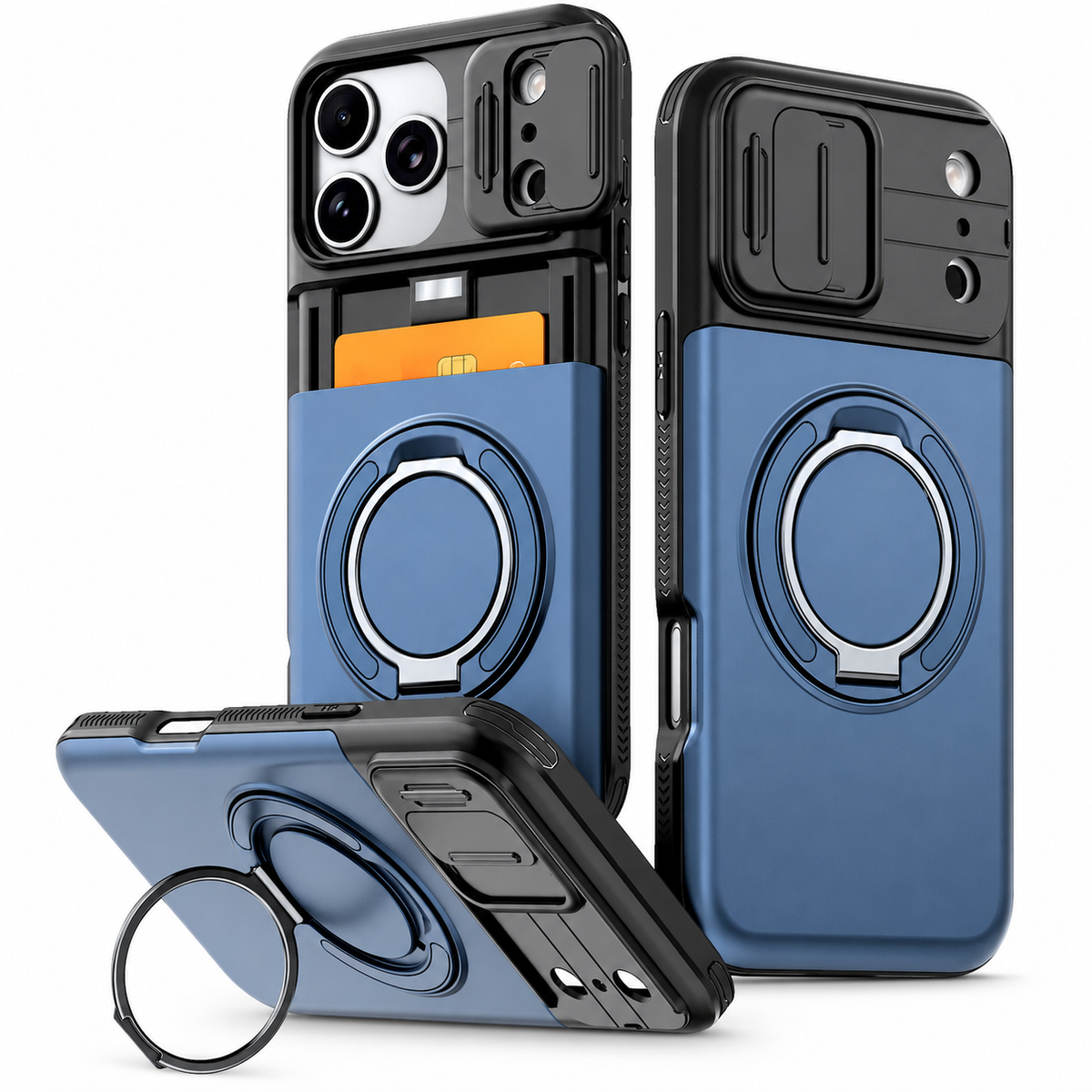 Premium iPhone Case Wallet Card Holder Shockproof Armor PC TPU Protective Cover Kickstand Stand Holder Slim Non Slip Reinforced Card Storage Case