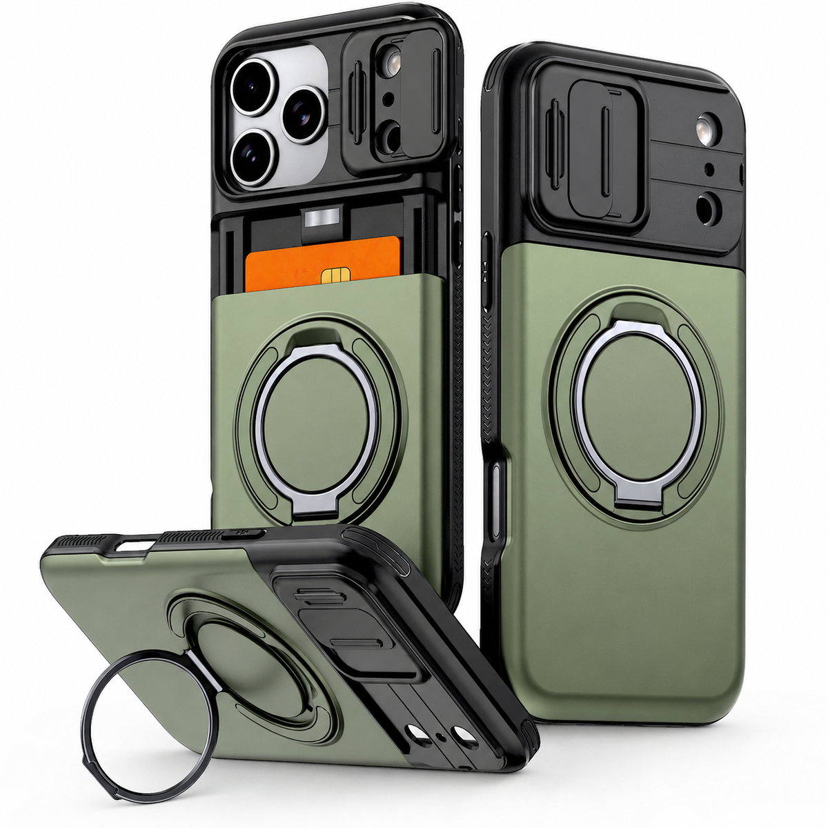 Premium iPhone Case Wallet Card Holder Shockproof Armor PC TPU Protective Cover Kickstand Stand Holder Slim Non Slip Reinforced Card Storage Case