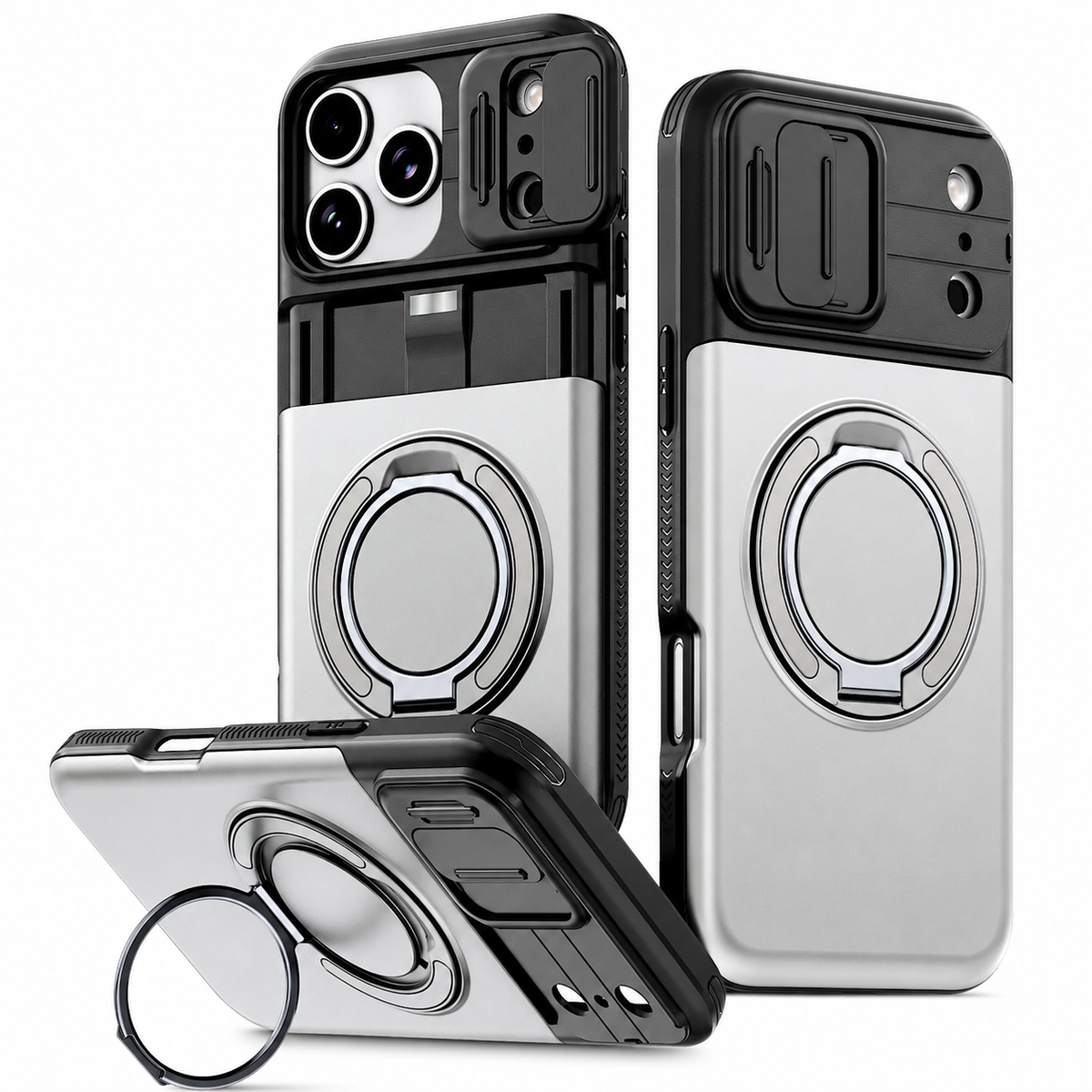 Premium iPhone Case Wallet Card Holder Shockproof Armor PC TPU Protective Cover Kickstand Stand Holder Slim Non Slip Reinforced Card Storage Case