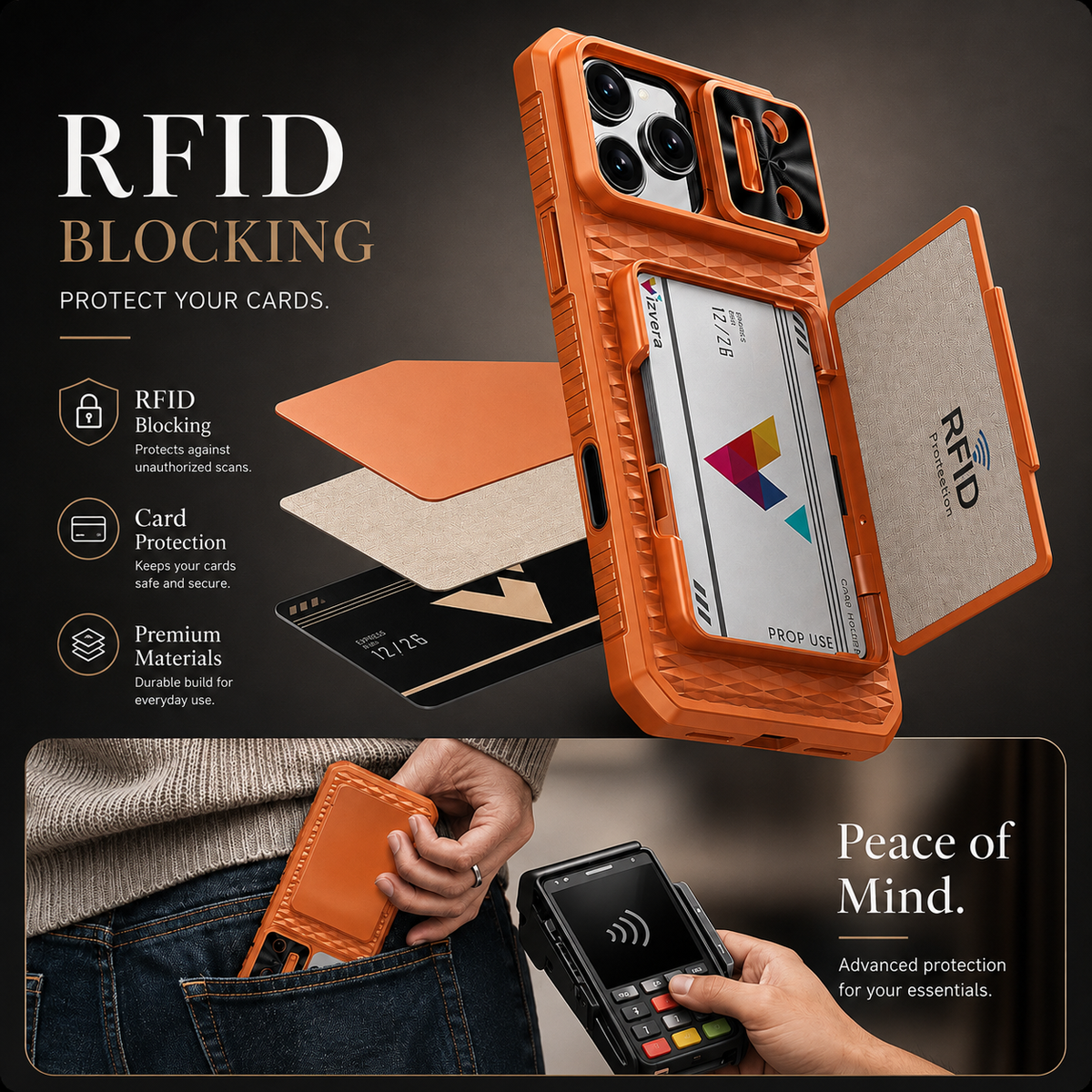 Premium iPhone Case Wallet Card Holder Sliding Camera Cover Stand Shockproof Dual Layer Heavy Duty Full Coverage Anti Scratch Slim Protective Design
