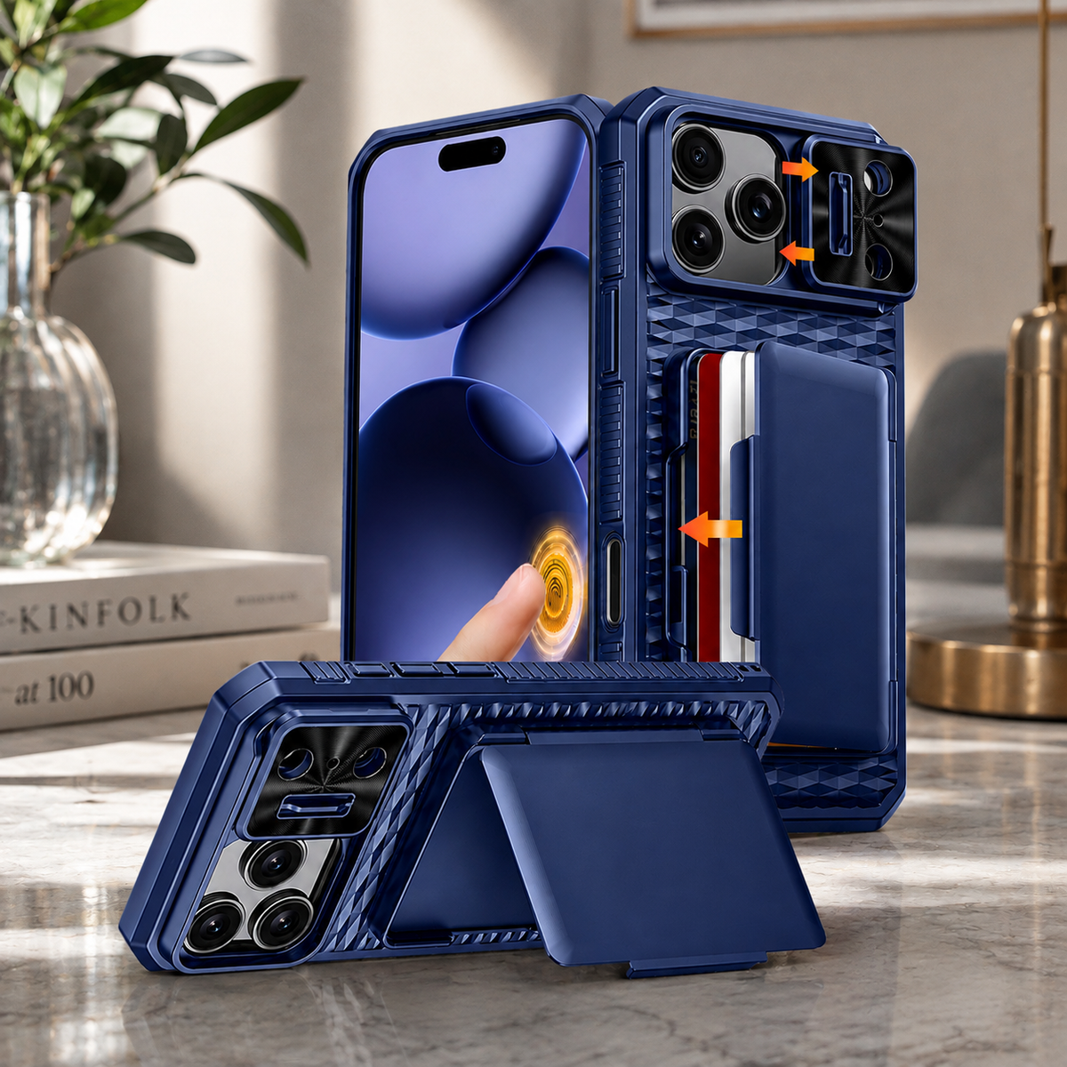 Premium iPhone Case Wallet Card Holder Sliding Camera Cover Stand Shockproof Dual Layer Heavy Duty Full Coverage Anti Scratch Slim Protective Design