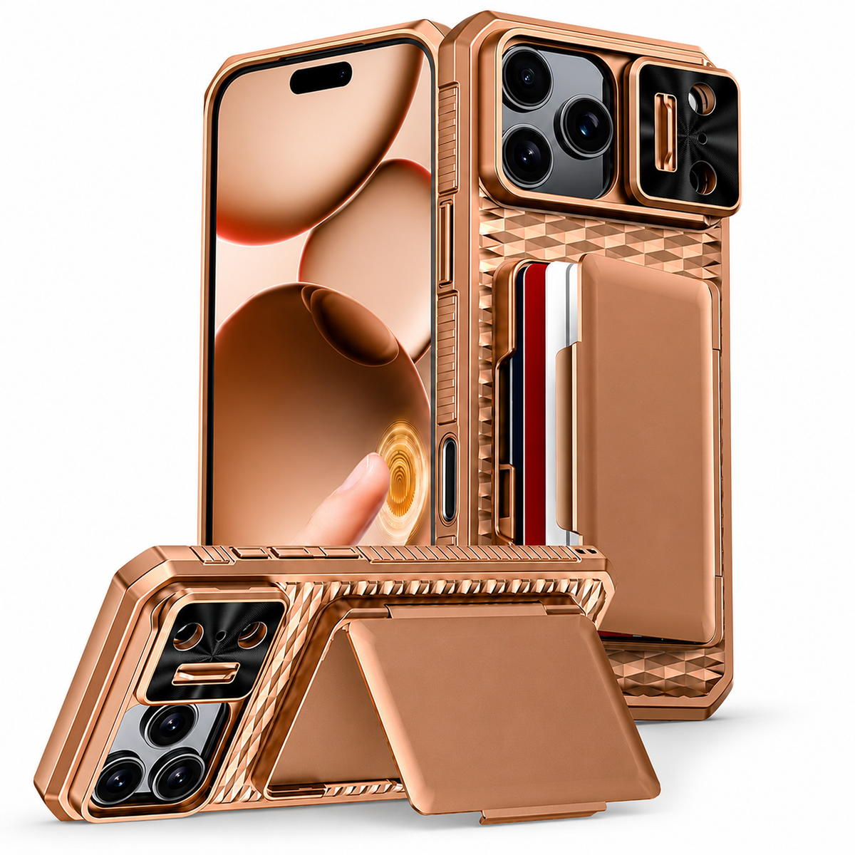 Premium iPhone Case Wallet Card Holder Sliding Camera Cover Stand Shockproof Dual Layer Heavy Duty Full Coverage Anti Scratch Slim Protective Design