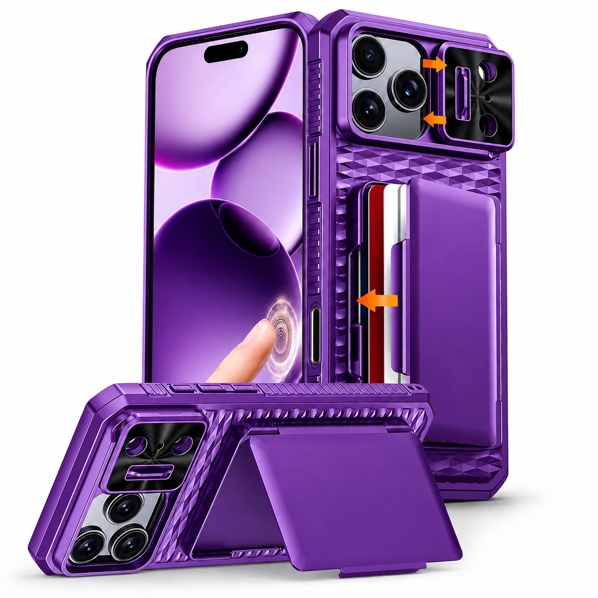 Premium iPhone Case Wallet Card Holder Sliding Camera Cover Stand Shockproof Dual Layer Heavy Duty Full Coverage Anti Scratch Slim Protective Design