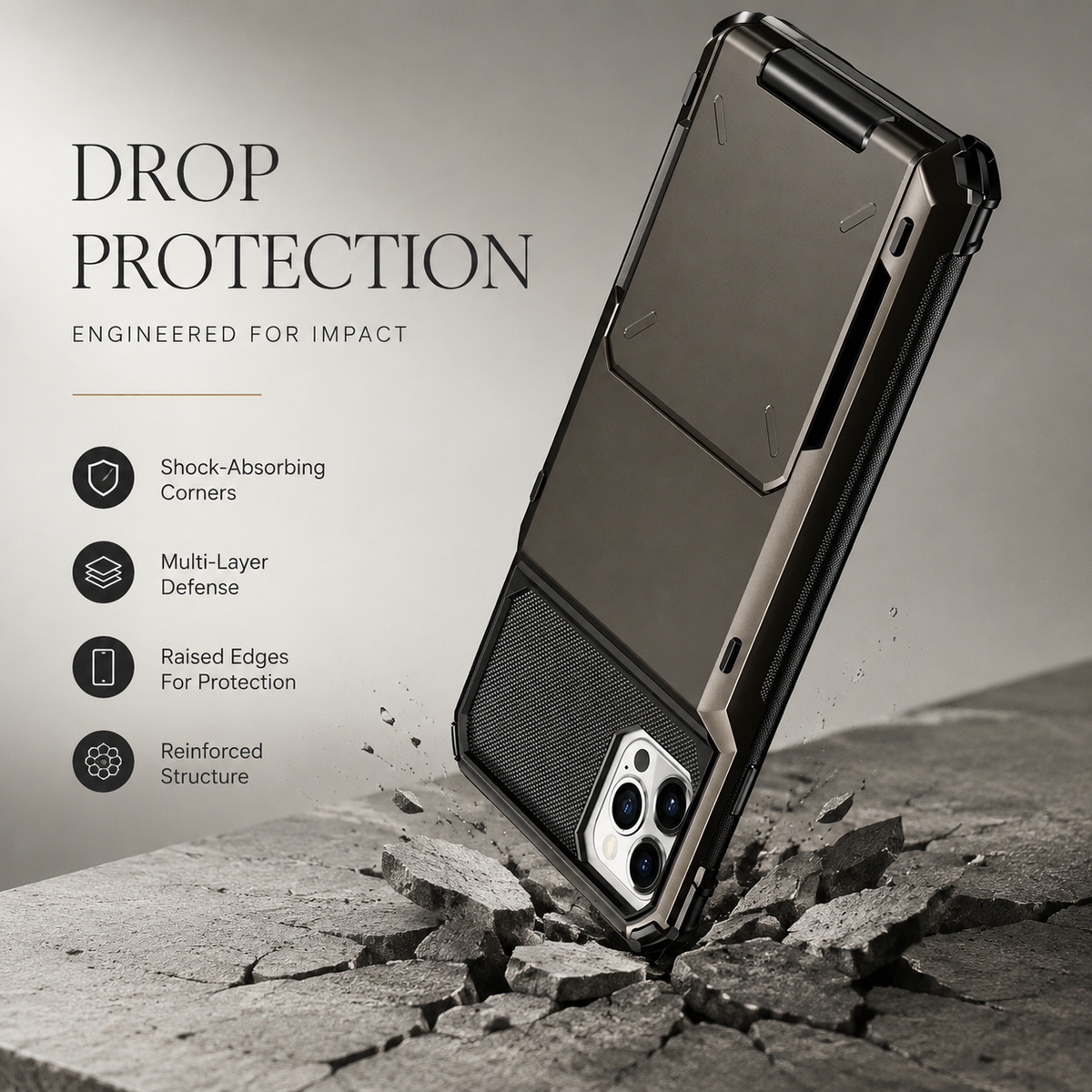 Premium iPhone Case Wallet Cover 5-Card Holder Hidden Flip Door Dual Layer Shockproof PC+TPU Raised Screen Lips Scratch Resistant Protective Case Slim