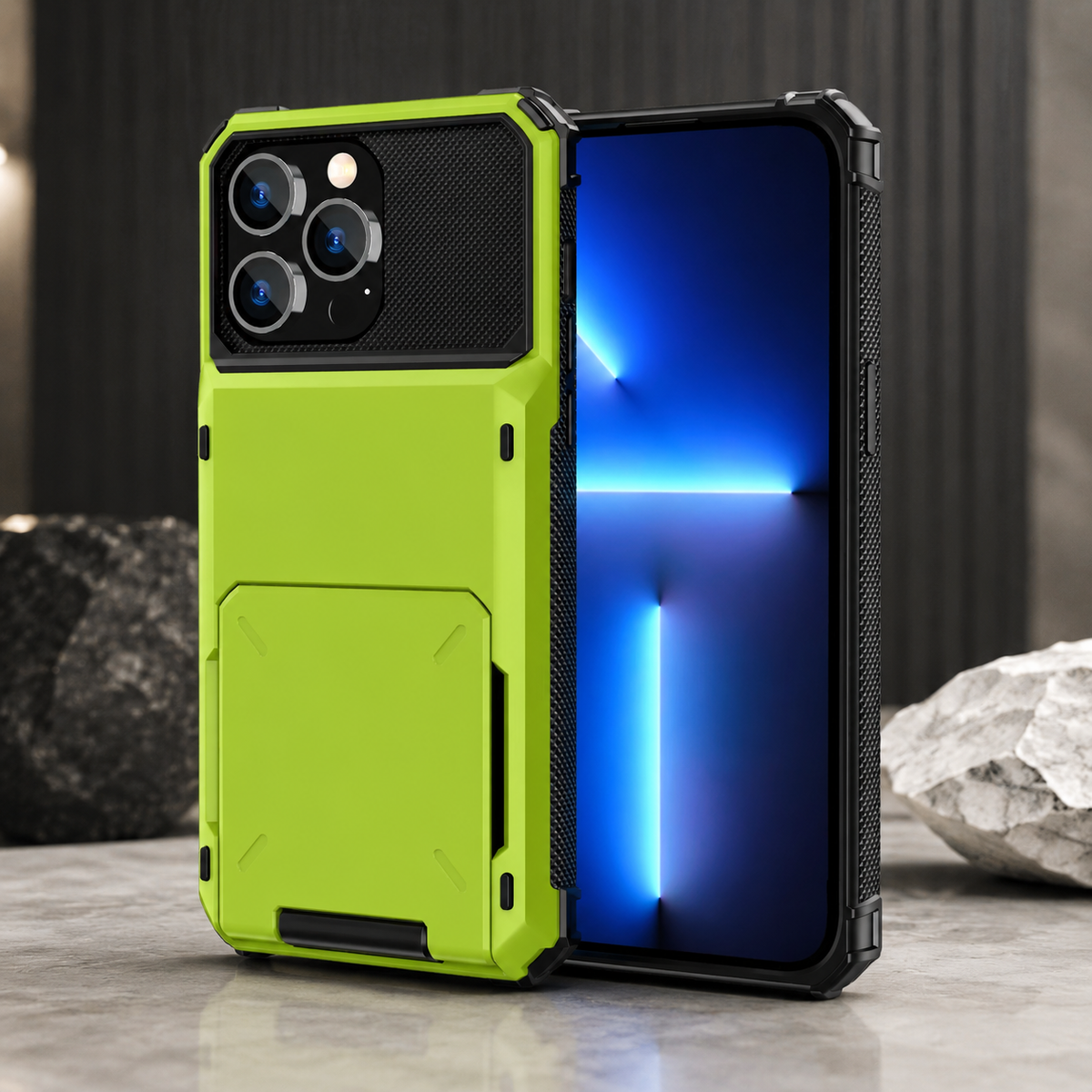Premium iPhone Case Wallet Cover 5-Card Holder Hidden Flip Door Dual Layer Shockproof PC+TPU Raised Screen Lips Scratch Resistant Protective Case Slim