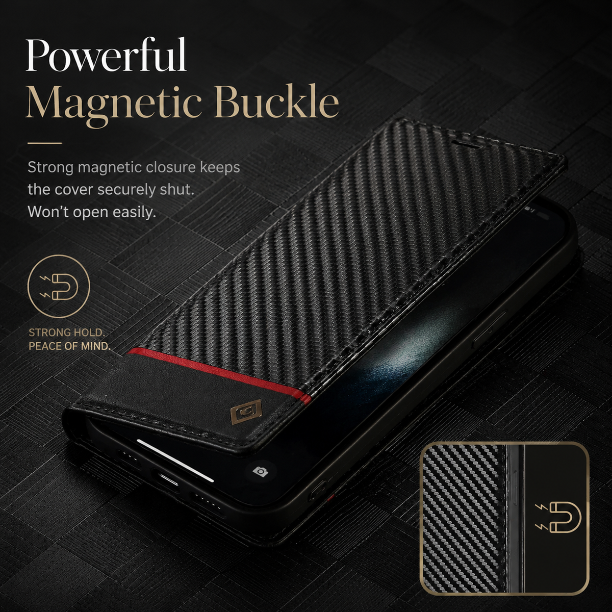Premium iPhone Case Wallet MagSafe Compatible Carbon Fiber Leather Flip Cover Card Holder Stand Shockproof Camera Protection Slim Protective Design