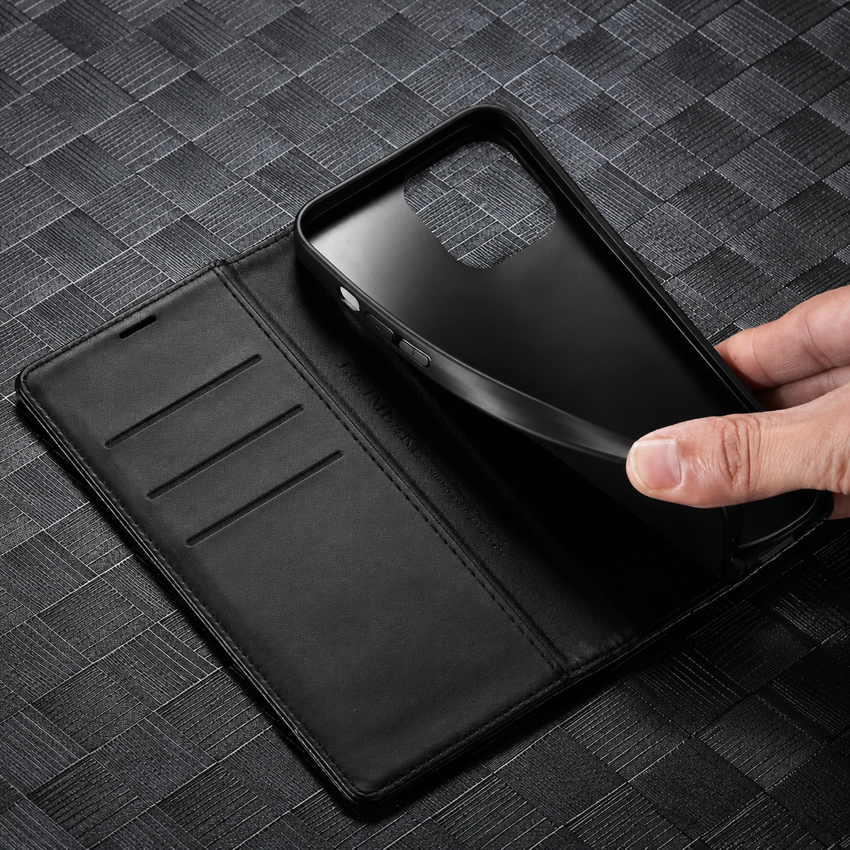 Premium iPhone Case Wallet MagSafe Compatible Carbon Fiber Leather Flip Cover Card Holder Stand Shockproof Camera Protection Slim Protective Design