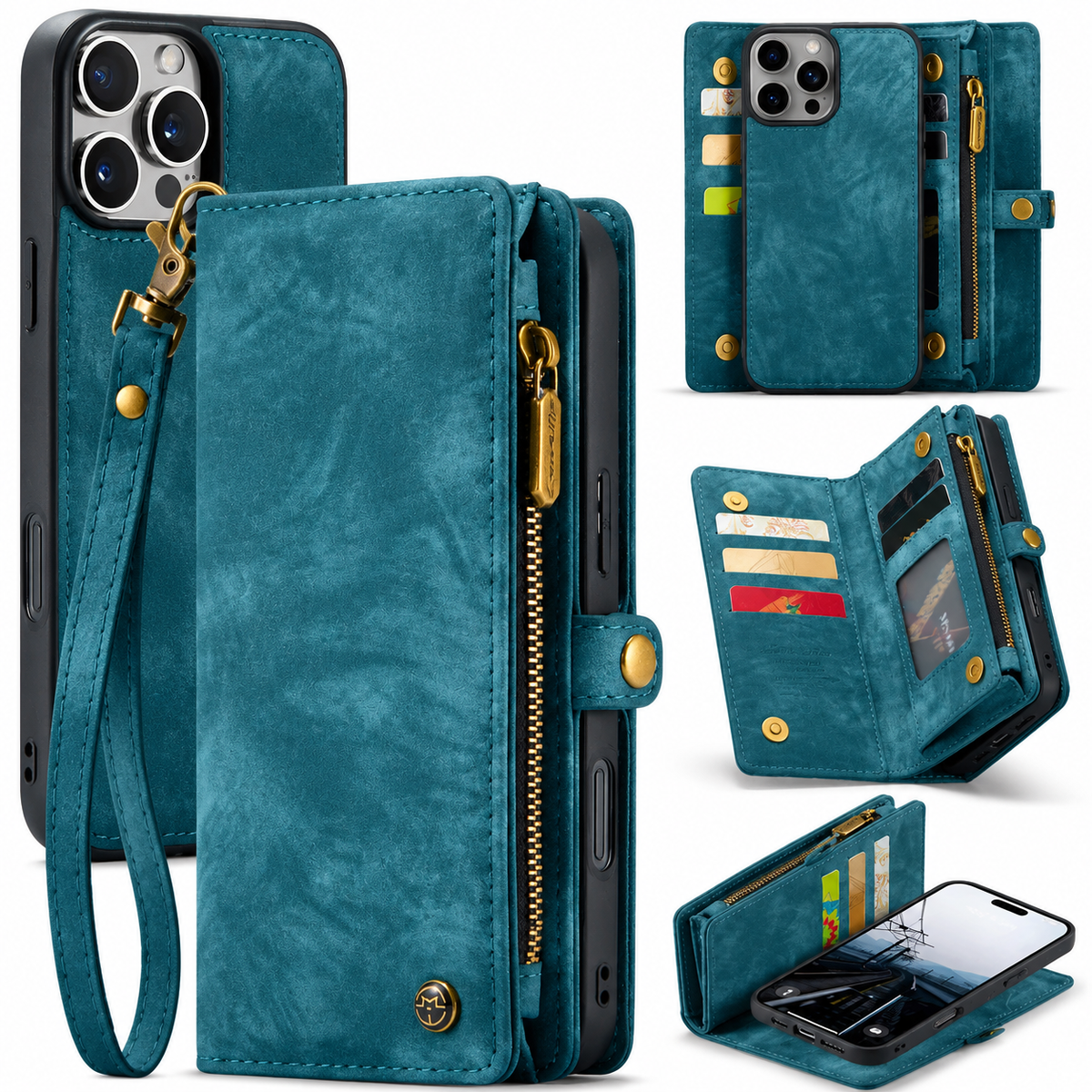 Premium iPhone Case Wallet MagSafe Compatible Detachable Leather Flip Cover Card Holder Stand Shockproof Camera Lens Protection Slim Design