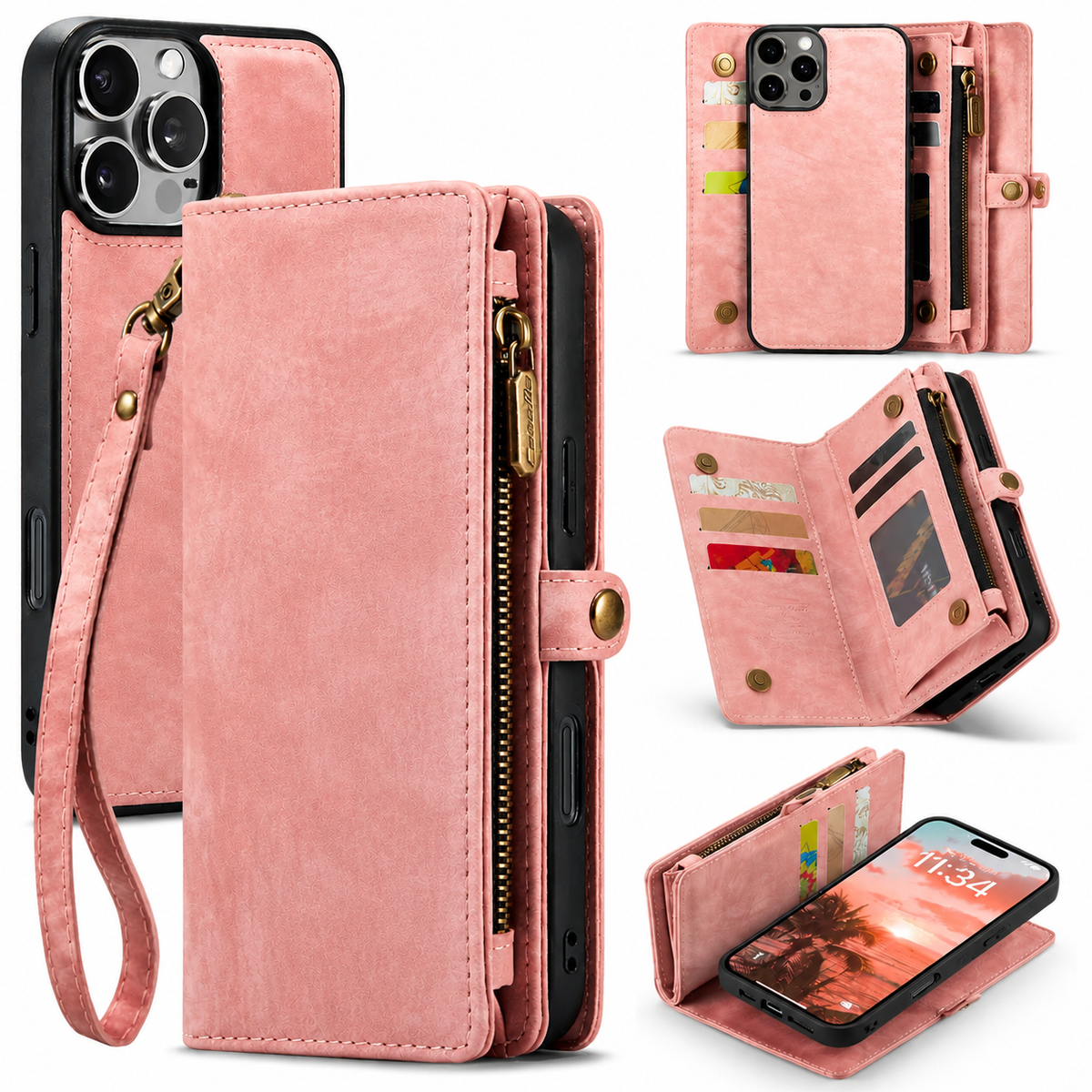 Premium iPhone Case Wallet MagSafe Compatible Detachable Leather Flip Cover Card Holder Stand Shockproof Camera Lens Protection Slim Design