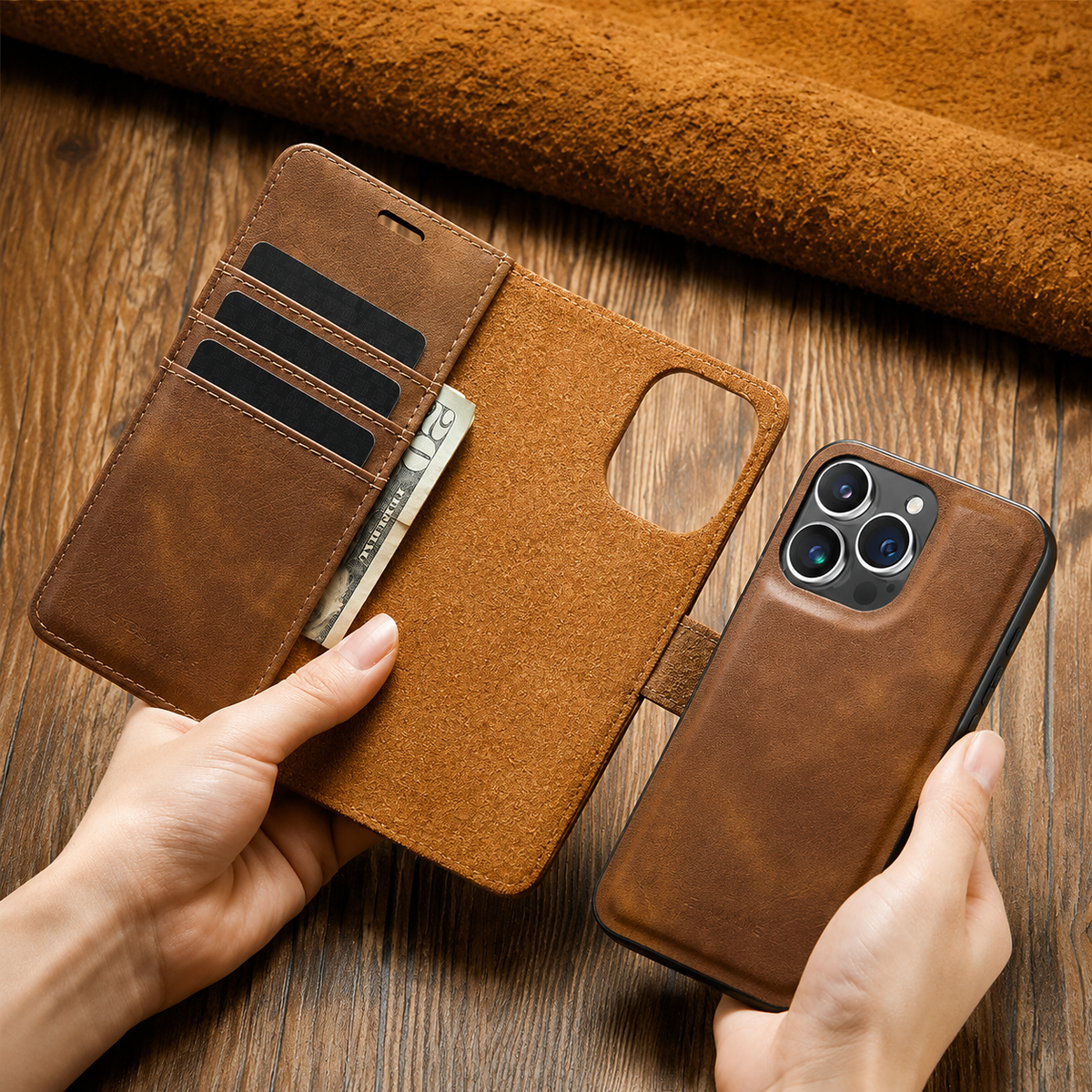 Premium iPhone Case Wallet MagSafe Compatible Detachable Magnetic Leather Shockproof Cover with Card Holder Camera Protection Slim Design