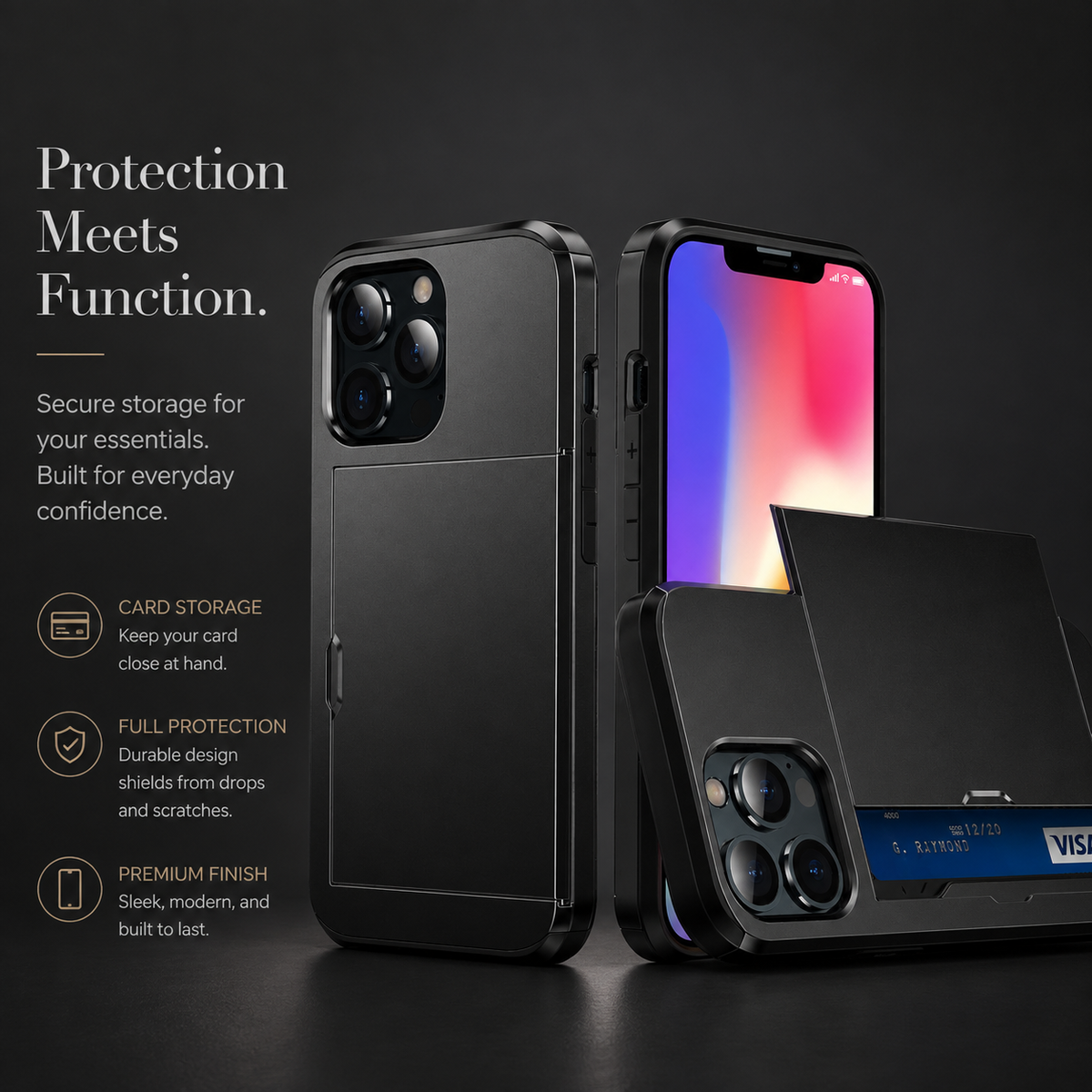Premium iPhone Case Wallet MagSafe Compatible Dual Layer Slider Card Holder Shockproof Protective Cover Camera Lens Protection Slim Design
