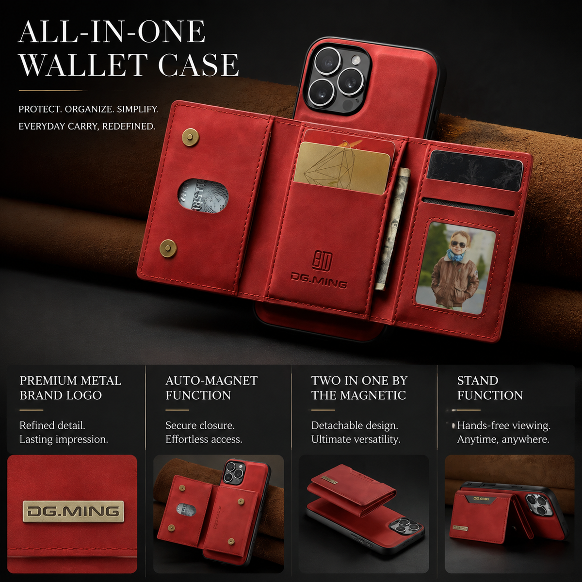 Premium iPhone Case Wallet MagSafe Compatible Leather Card Holder Shockproof Protective Cover with Camera Lens Protection, Slim Design