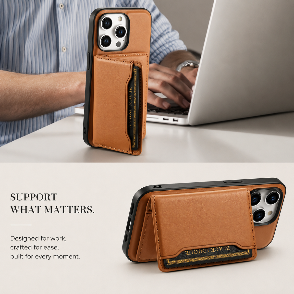 Premium iPhone Case Wallet MagSafe Compatible Leather Card Holder Shockproof Protective Cover with Camera Lens Protection, Slim Design