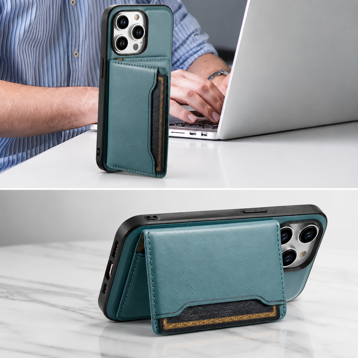 Premium iPhone Case Wallet MagSafe Compatible Leather Card Holder Shockproof Protective Cover with Camera Lens Protection, Slim Design