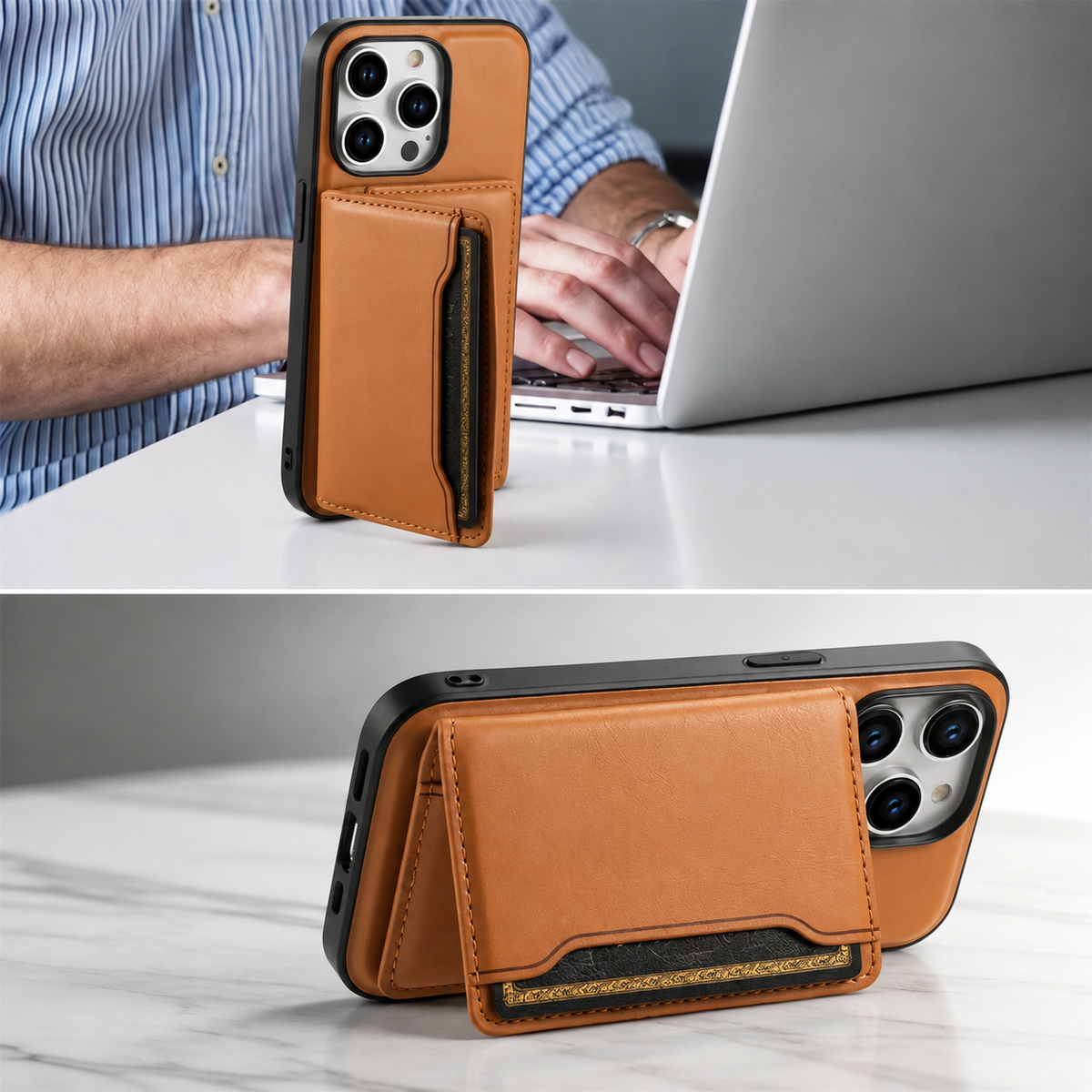 Premium iPhone Case Wallet MagSafe Compatible Leather Card Holder Shockproof Protective Cover with Camera Lens Protection, Slim Design