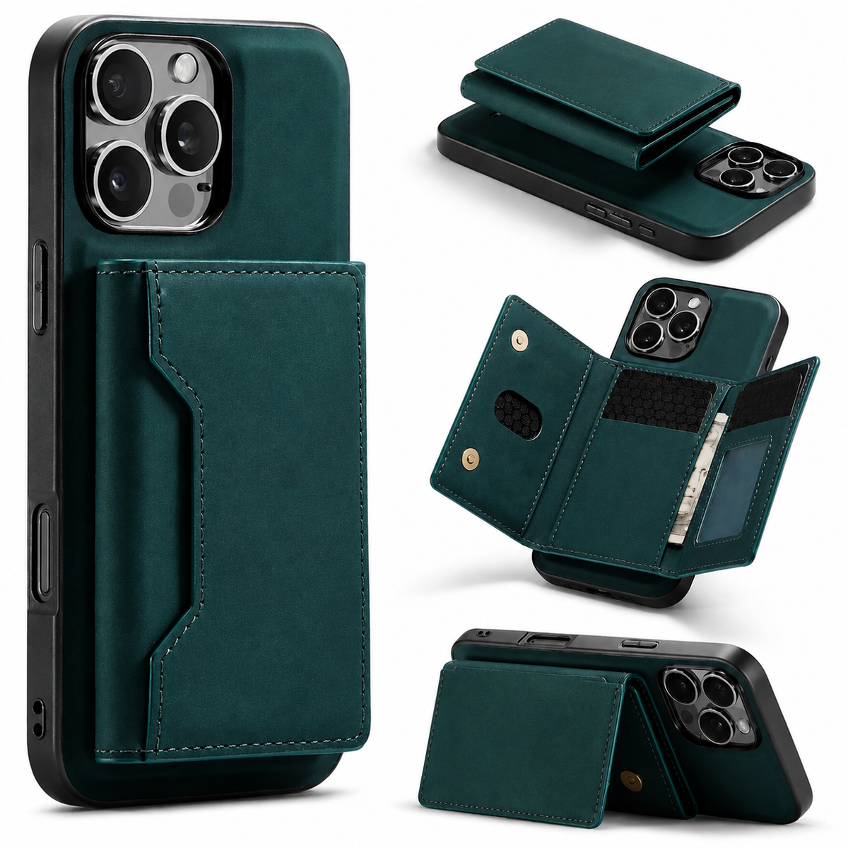 Premium iPhone Case Wallet MagSafe Compatible Leather Card Holder Shockproof Protective Cover with Camera Lens Protection, Slim Design