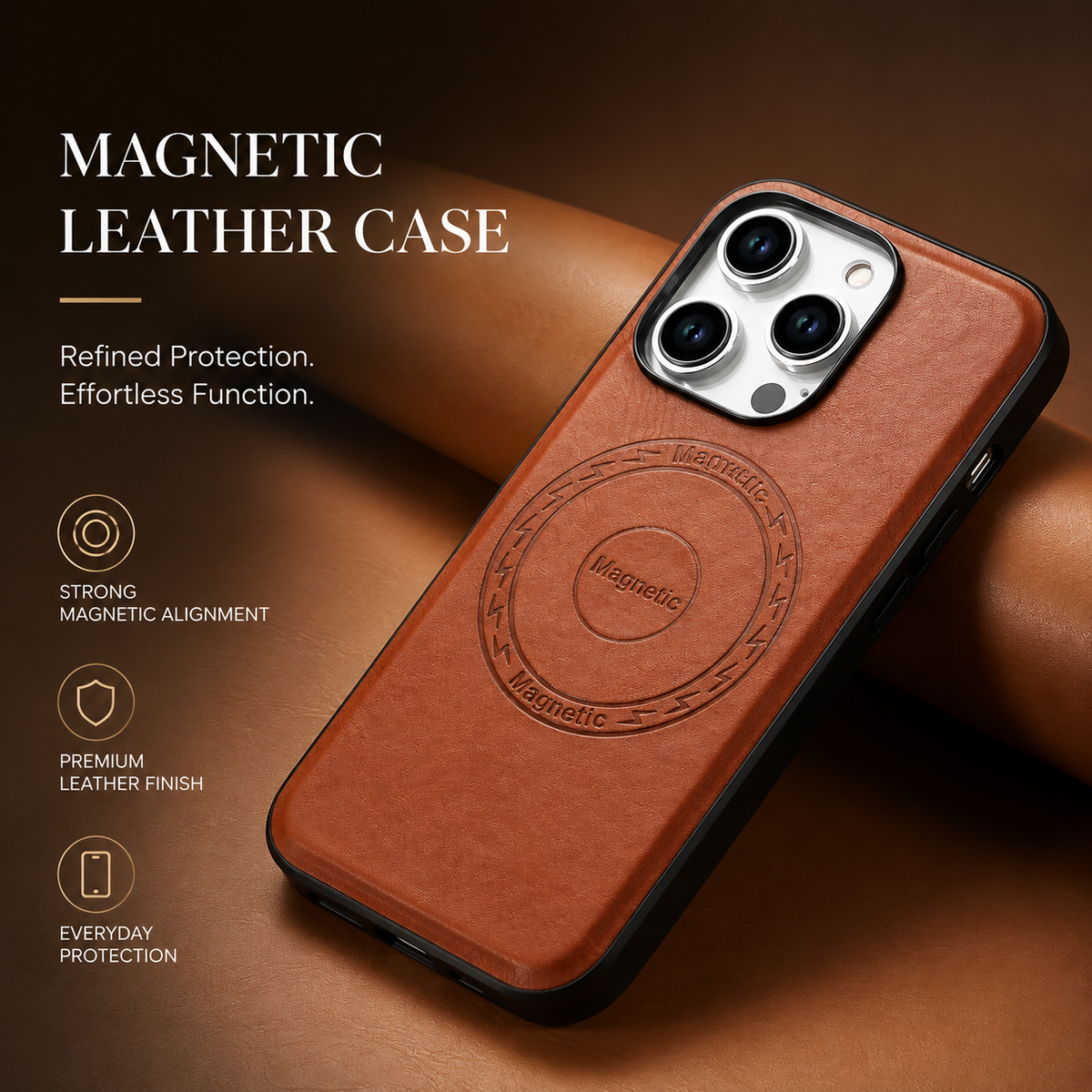 Premium iPhone Case Wallet MagSafe Compatible Leather Card Holder Shockproof Protective Cover with Camera Lens Protection, Slim Design