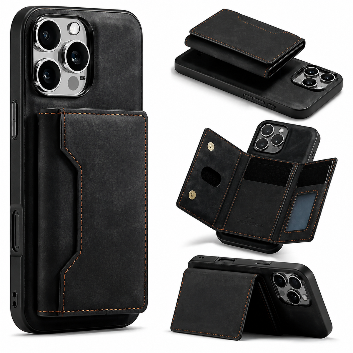 Premium iPhone Case Wallet MagSafe Compatible Leather Card Holder Shockproof Protective Cover with Camera Lens Protection, Slim Design