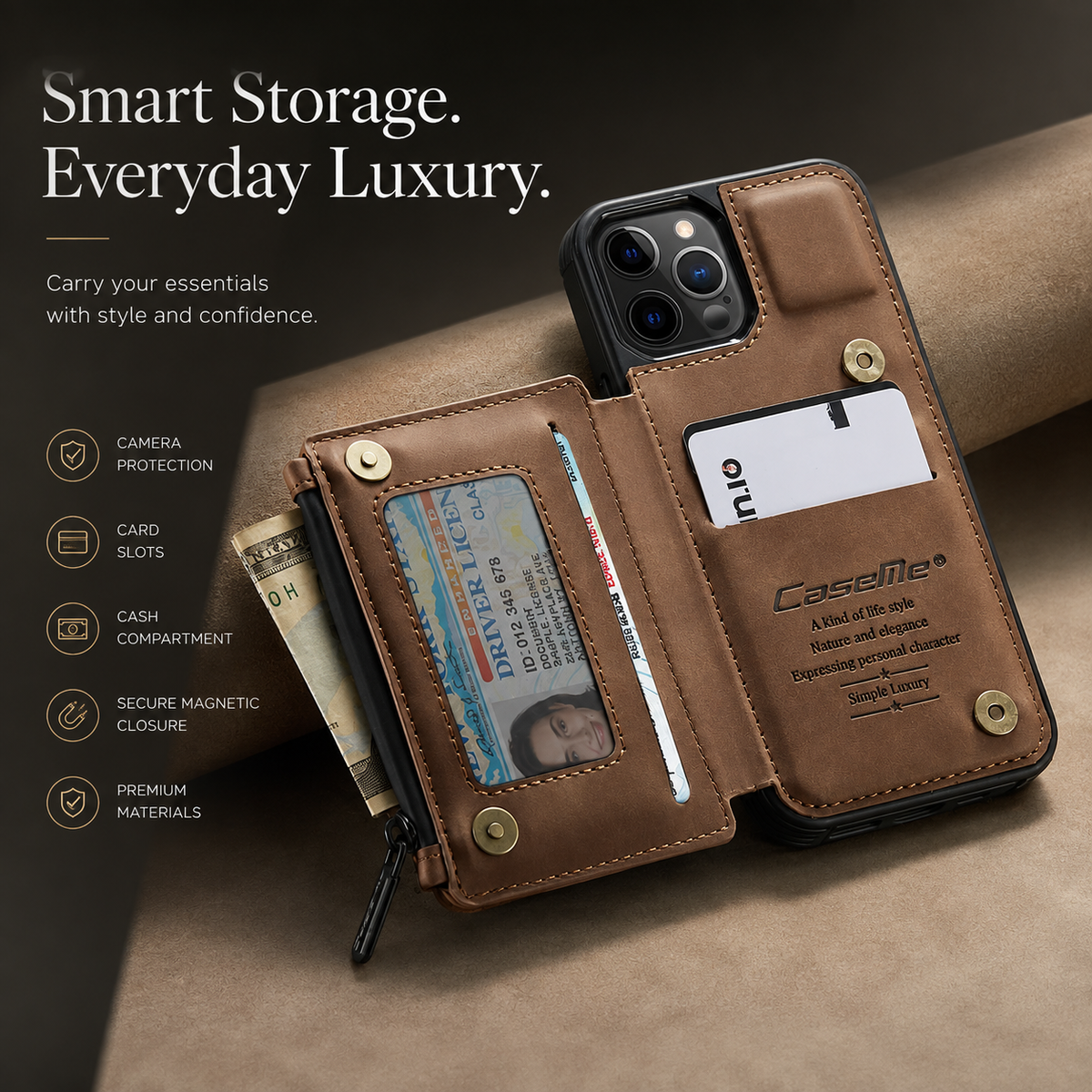 Premium iPhone Case Wallet MagSafe Compatible Leather Card Holder Stand Shockproof Protective Cover Camera Lens Protection Slim Lightweight Design Fit
