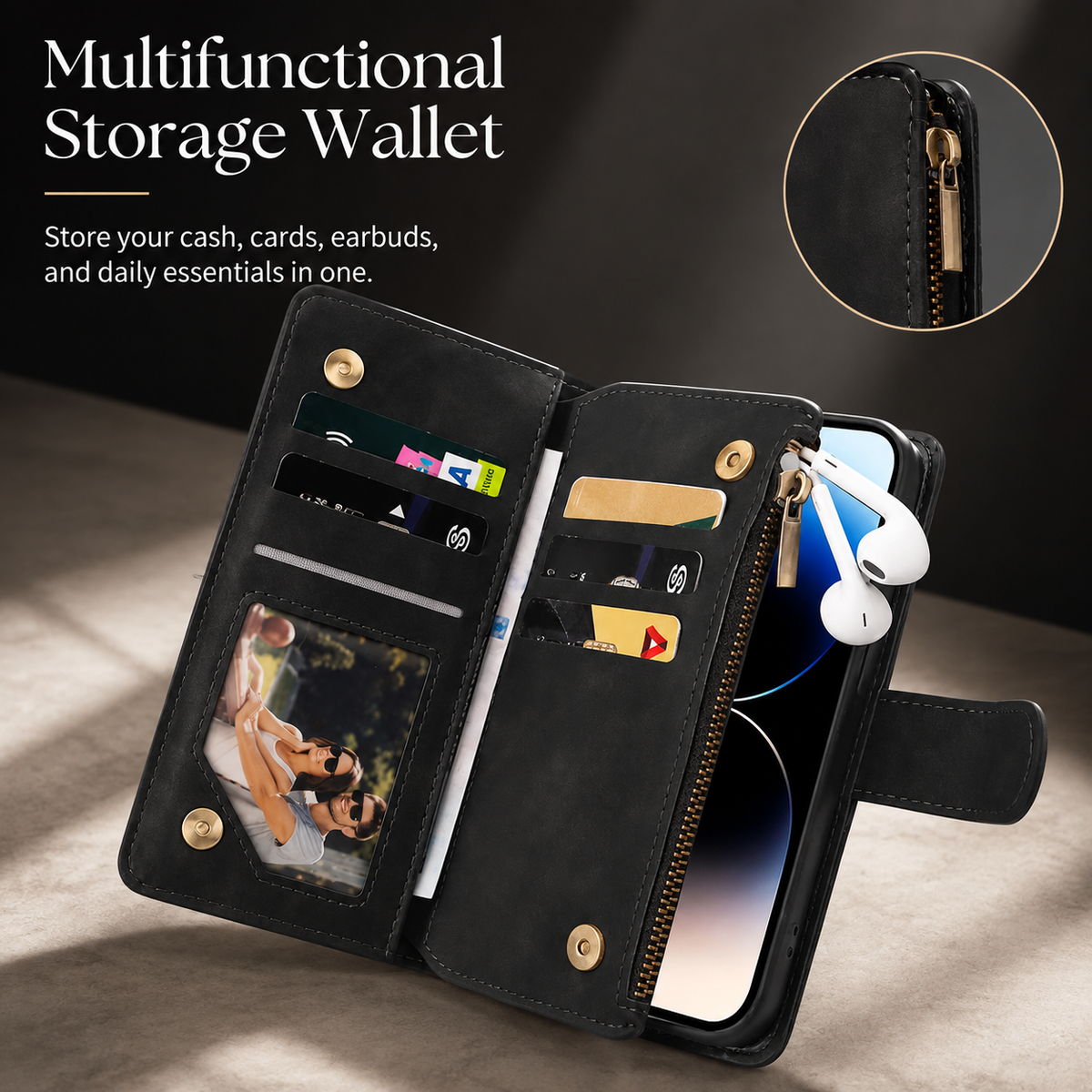 Premium iPhone Case Wallet MagSafe Compatible Leather Card Holder with Magnetic Closure, Shockproof Cover, Camera Lens Protection and Slim Design