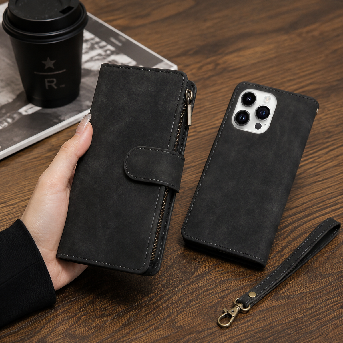 Premium iPhone Case Wallet MagSafe Compatible Leather Card Holder with Magnetic Closure, Shockproof Cover, Camera Lens Protection and Slim Design