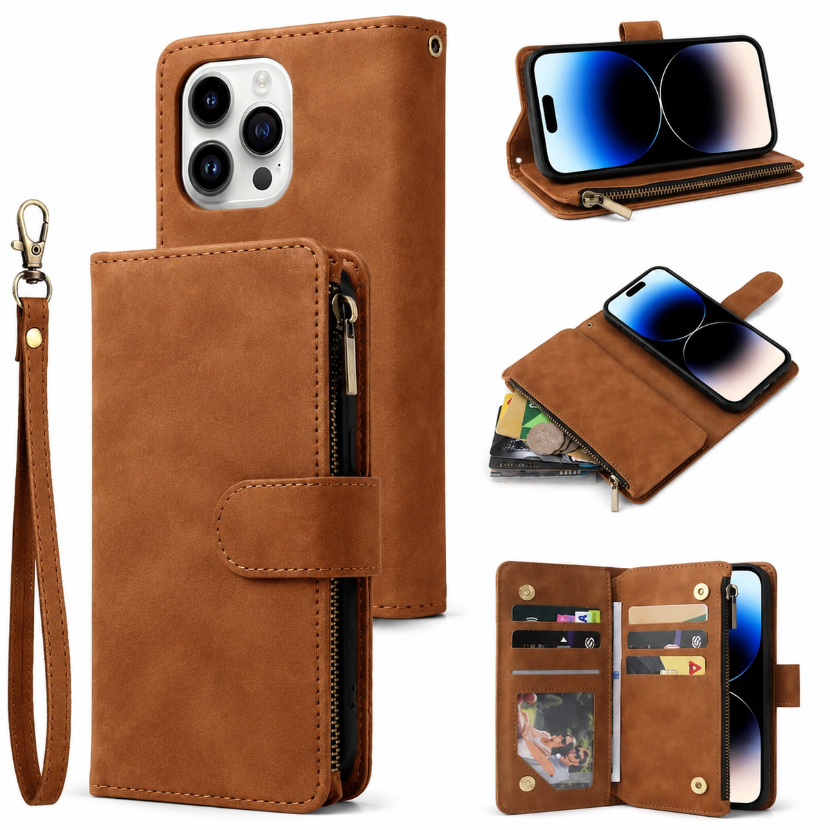 Premium iPhone Case Wallet MagSafe Compatible Leather Card Holder with Magnetic Closure, Shockproof Cover, Camera Lens Protection and Slim Design