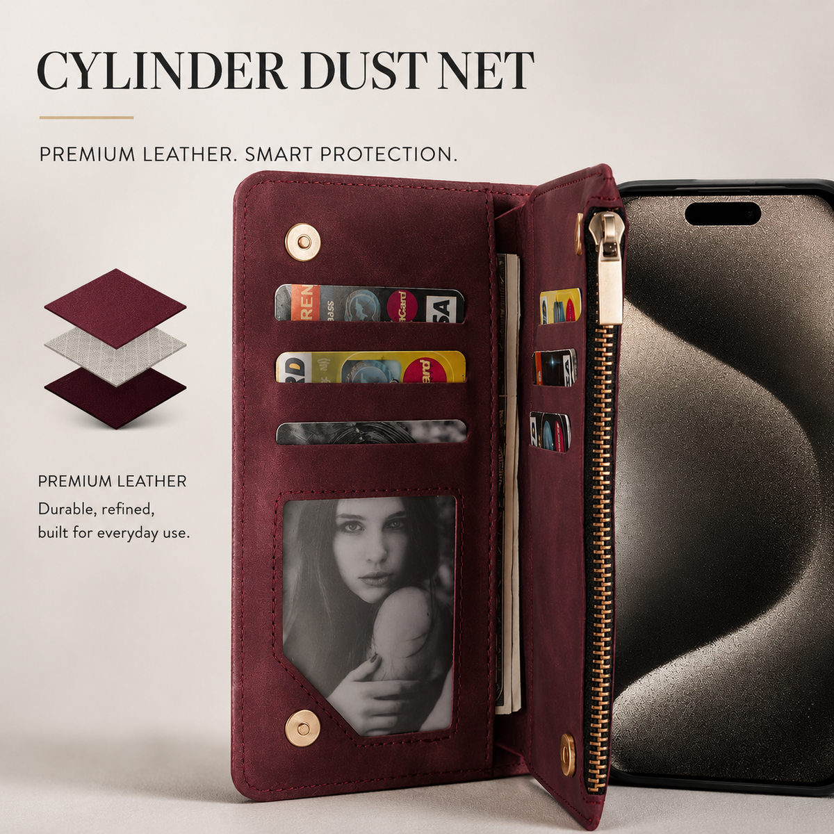 Premium iPhone Case Wallet MagSafe Compatible Leather Card Holder with Magnetic Closure, Shockproof Cover, Camera Lens Protection and Slim Design