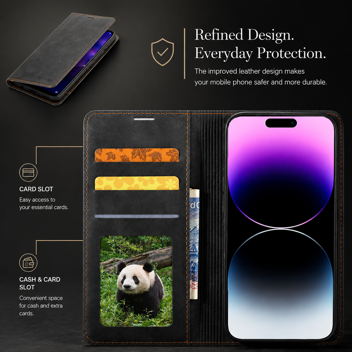 Premium iPhone Case Wallet MagSafe Compatible Suede Leather Flip Cover Card Holder Magnetic Closure Shockproof Full Body Camera Protection Slim Design