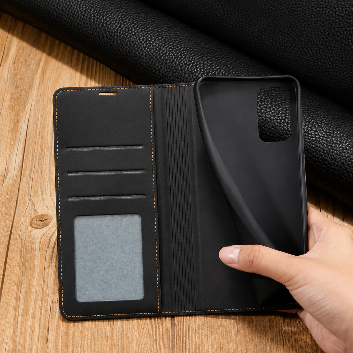 Premium iPhone Case Wallet MagSafe Compatible Suede Leather Flip Cover Card Holder Magnetic Closure Shockproof Full Body Camera Protection Slim Design