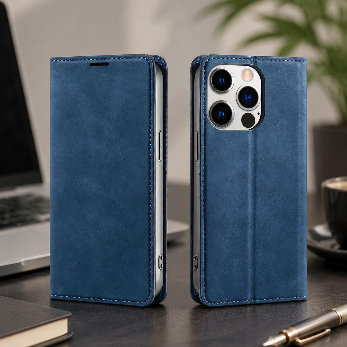 Premium iPhone Case Wallet MagSafe Compatible Suede Leather Flip Cover Card Holder Magnetic Closure Shockproof Full Body Camera Protection Slim Design