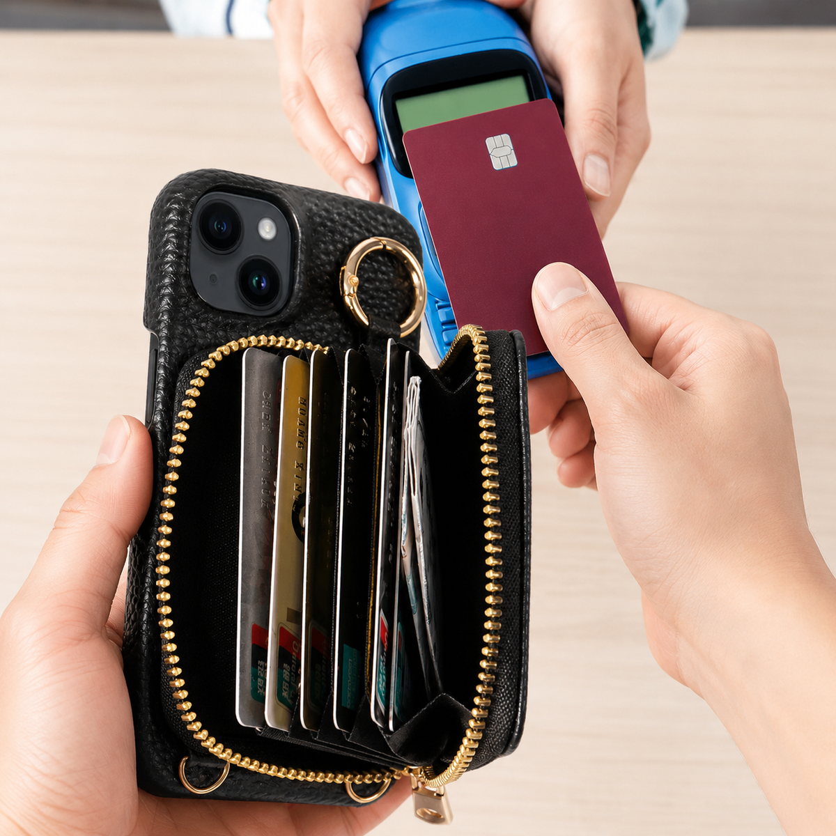 Premium iPhone Case Wallet MagSafe Compatible Zipper PU Leather Card Holder Crossbody Strap Magnetic Closure Shockproof Camera Protection Slim Design