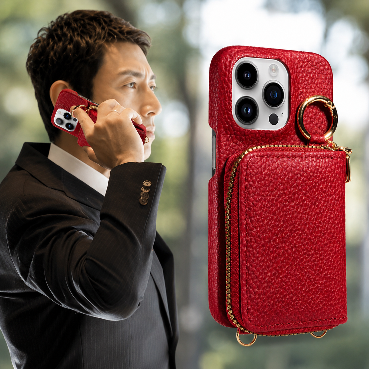 Premium iPhone Case Wallet MagSafe Compatible Zipper PU Leather Card Holder Crossbody Strap Magnetic Closure Shockproof Camera Protection Slim Design