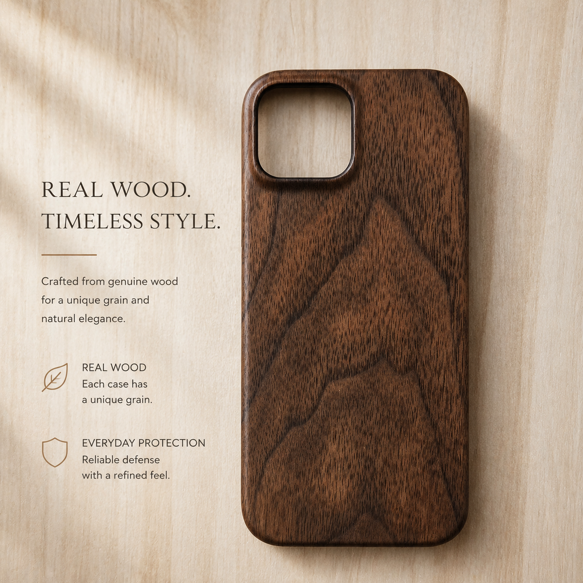 Premium iPhone Case Wooden Natural Wood Walnut Ebony Bamboo Rosewood Protective Cover Dustproof Hard Shell Shockproof Scratch Resistant Slim Lightweight