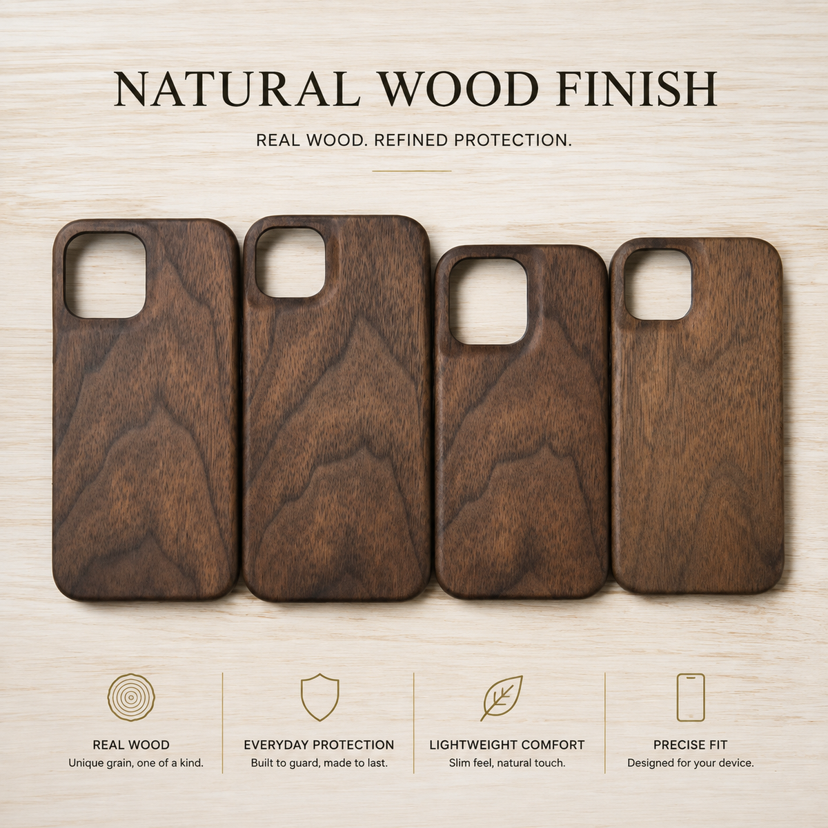 Premium iPhone Case Wooden Natural Wood Walnut Ebony Bamboo Rosewood Protective Cover Dustproof Hard Shell Shockproof Scratch Resistant Slim Lightweight
