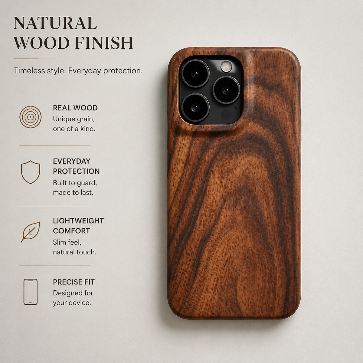 Premium iPhone Case Wooden Natural Wood Walnut Ebony Bamboo Rosewood Protective Cover Dustproof Hard Shell Shockproof Scratch Resistant Slim Lightweight