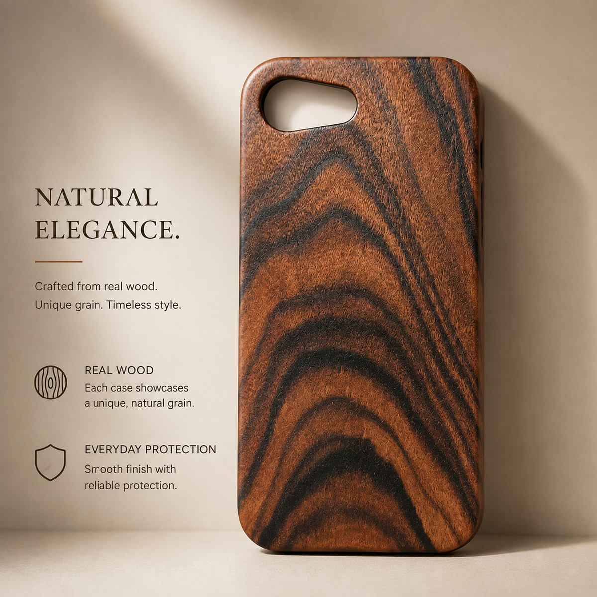 Premium iPhone Case Wooden Natural Wood Walnut Ebony Bamboo Rosewood Protective Cover Dustproof Hard Shell Shockproof Scratch Resistant Slim Lightweight