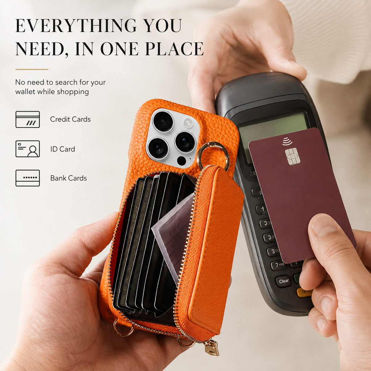 Premium iPhone Crossbody Wallet Case Faux Leather Card Holder Ring Stand Detachable Lanyard Shockproof Anti Scratch Dustproof Full Cover Storage