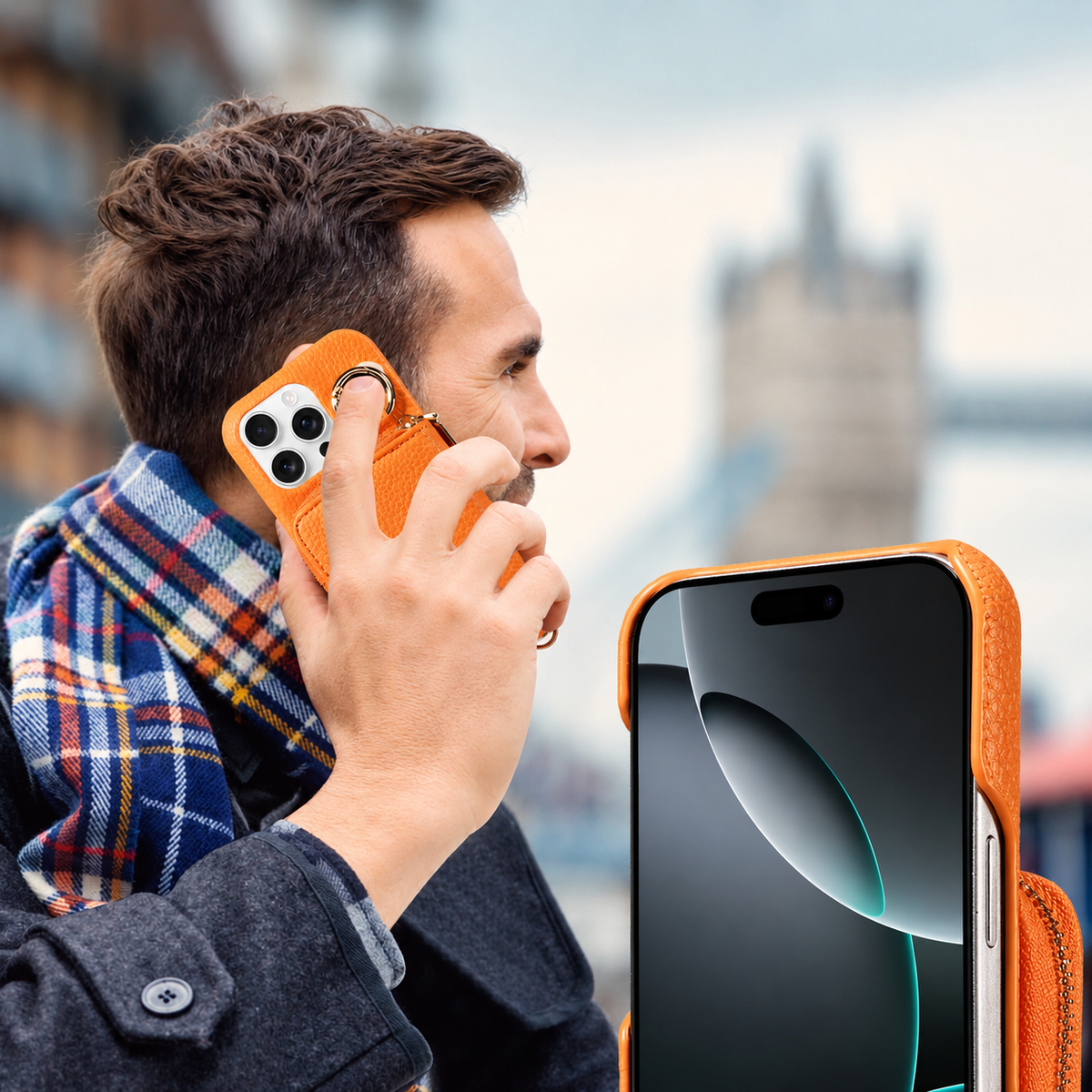 Premium iPhone Crossbody Wallet Case Faux Leather Card Holder Ring Stand Detachable Lanyard Shockproof Anti Scratch Dustproof Full Cover Storage